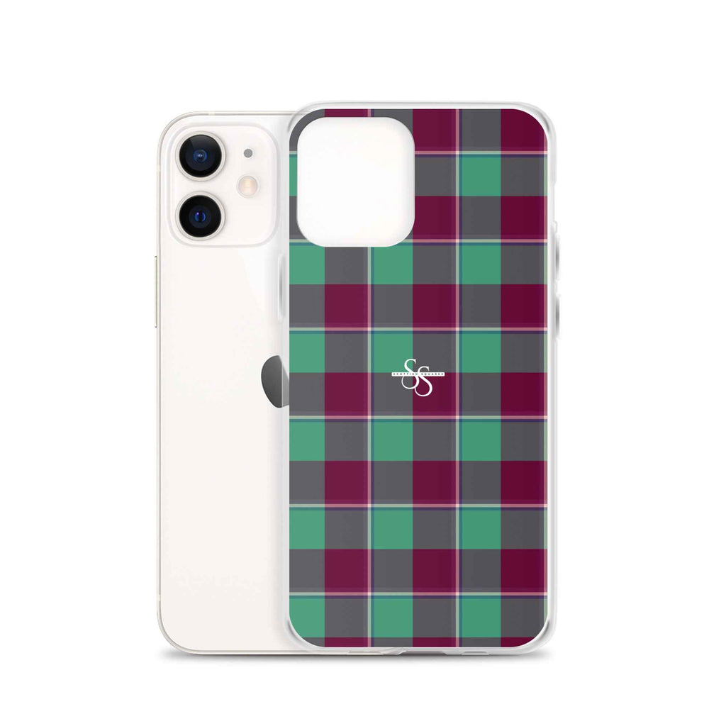 Clear Case for iPhone Ocean Green and Mulberry Wood Plaid - Scottish Squares