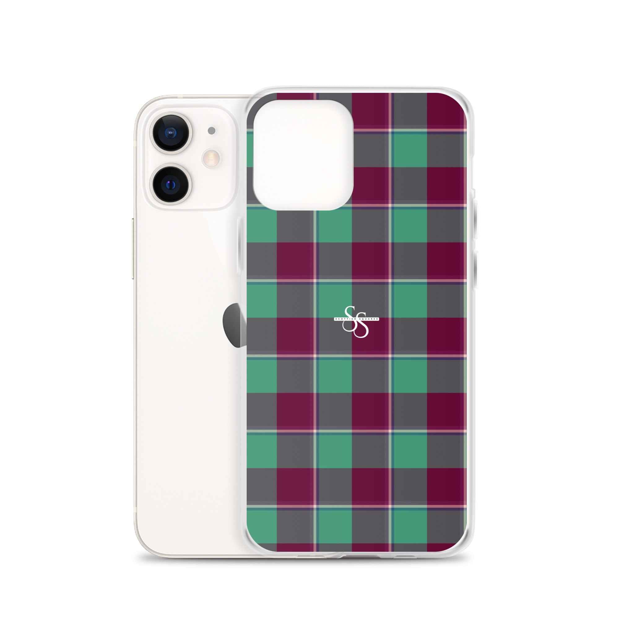 Clear Case for iPhone Ocean Green and Mulberry Wood Plaid - Scottish Squares