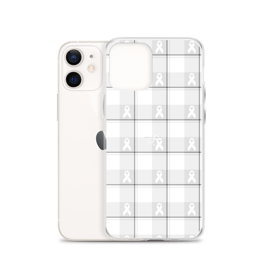 Clear Case for iPhone Lung Cancer Awareness Plaid, White Ribbon, Supportive Gift - Scottish Squares