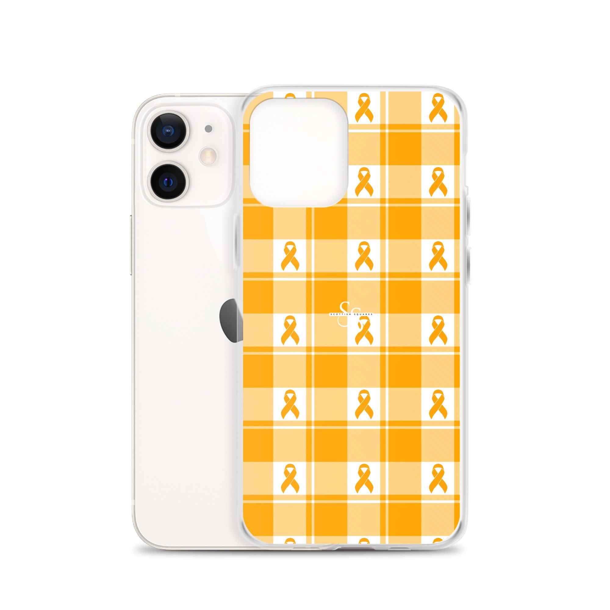 Clear Case for iPhone Kidney Cancer Awareness Plaid, Orange Ribbon, Supportive Gift - Scottish Squares