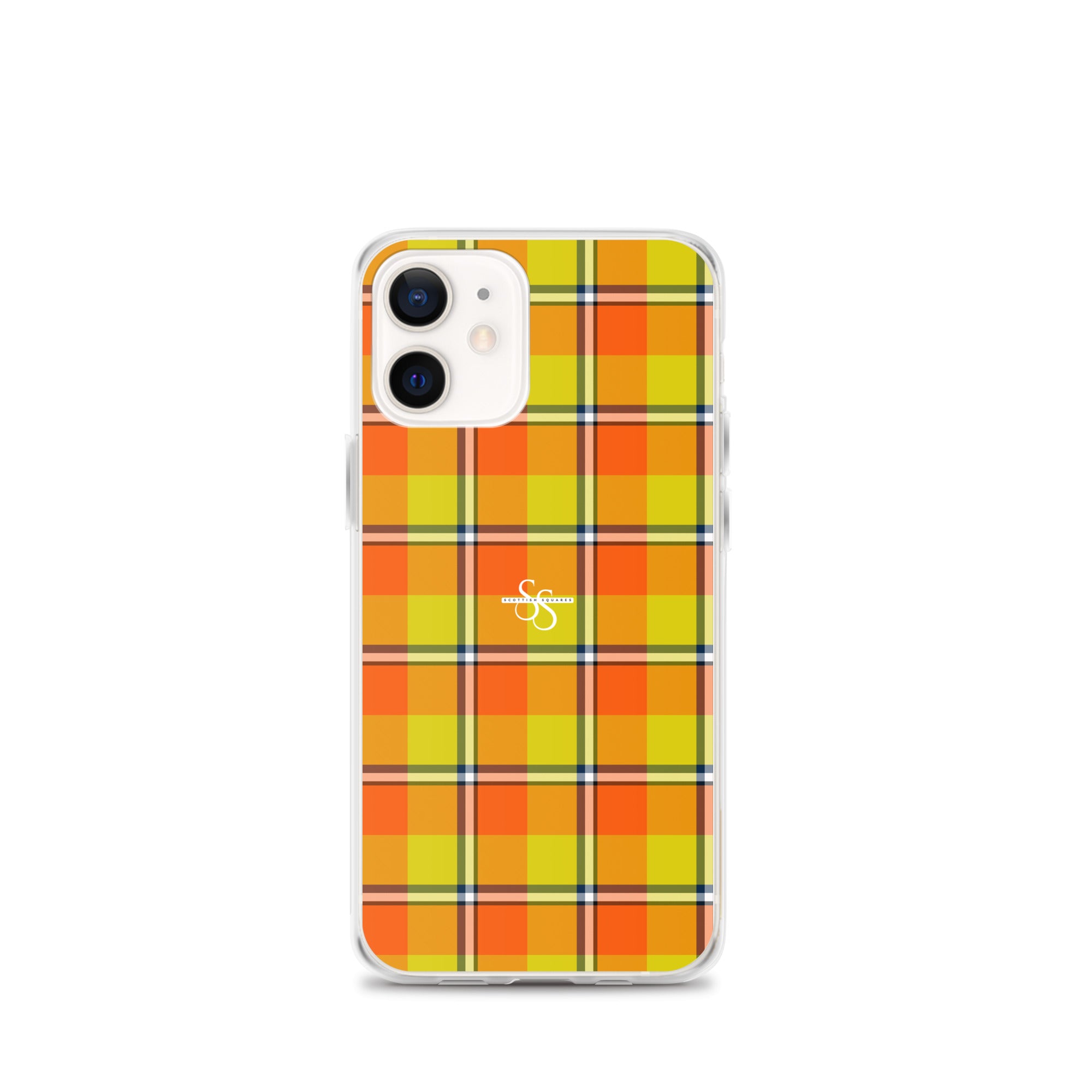 Clear Case for iPhone Blaze Orange and Bird Flower Plaid iPhone 12 mini - Scottish Squares