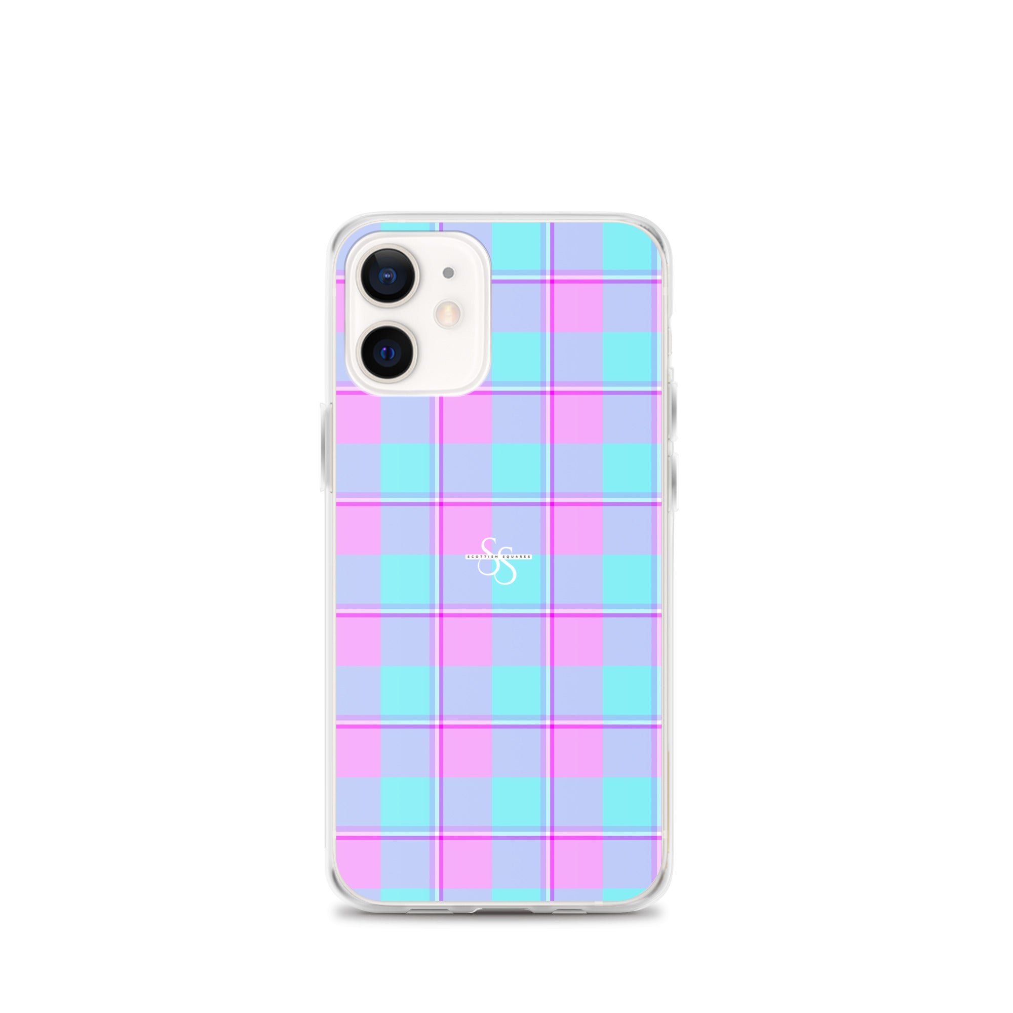 Clear Case for iPhone Mauve and Coastal Mist Plaid iPhone 12 mini - Scottish Squares