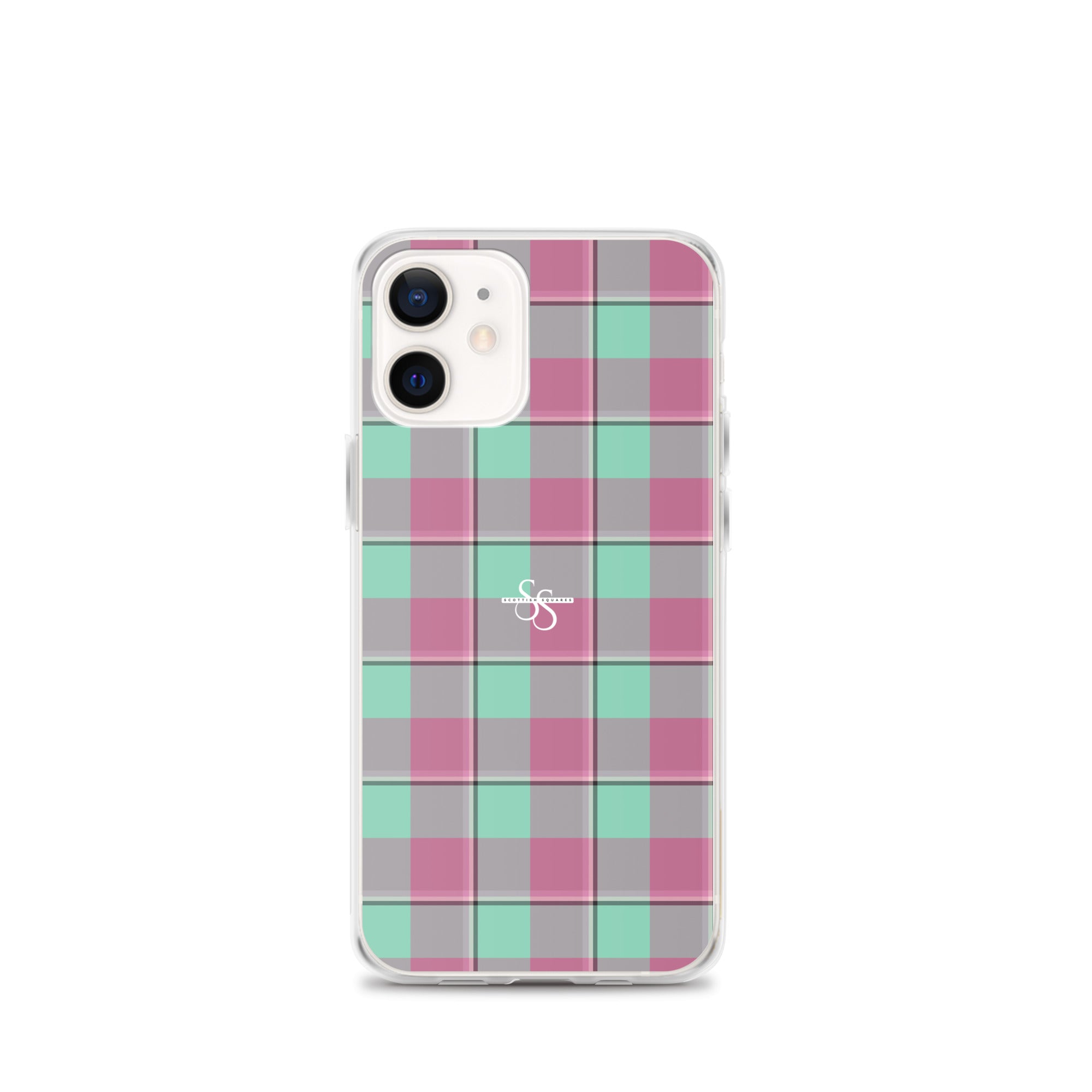 Clear Case for iPhone Vista Blue and Turkish Rose Plaid iPhone 12 mini - Scottish Squares