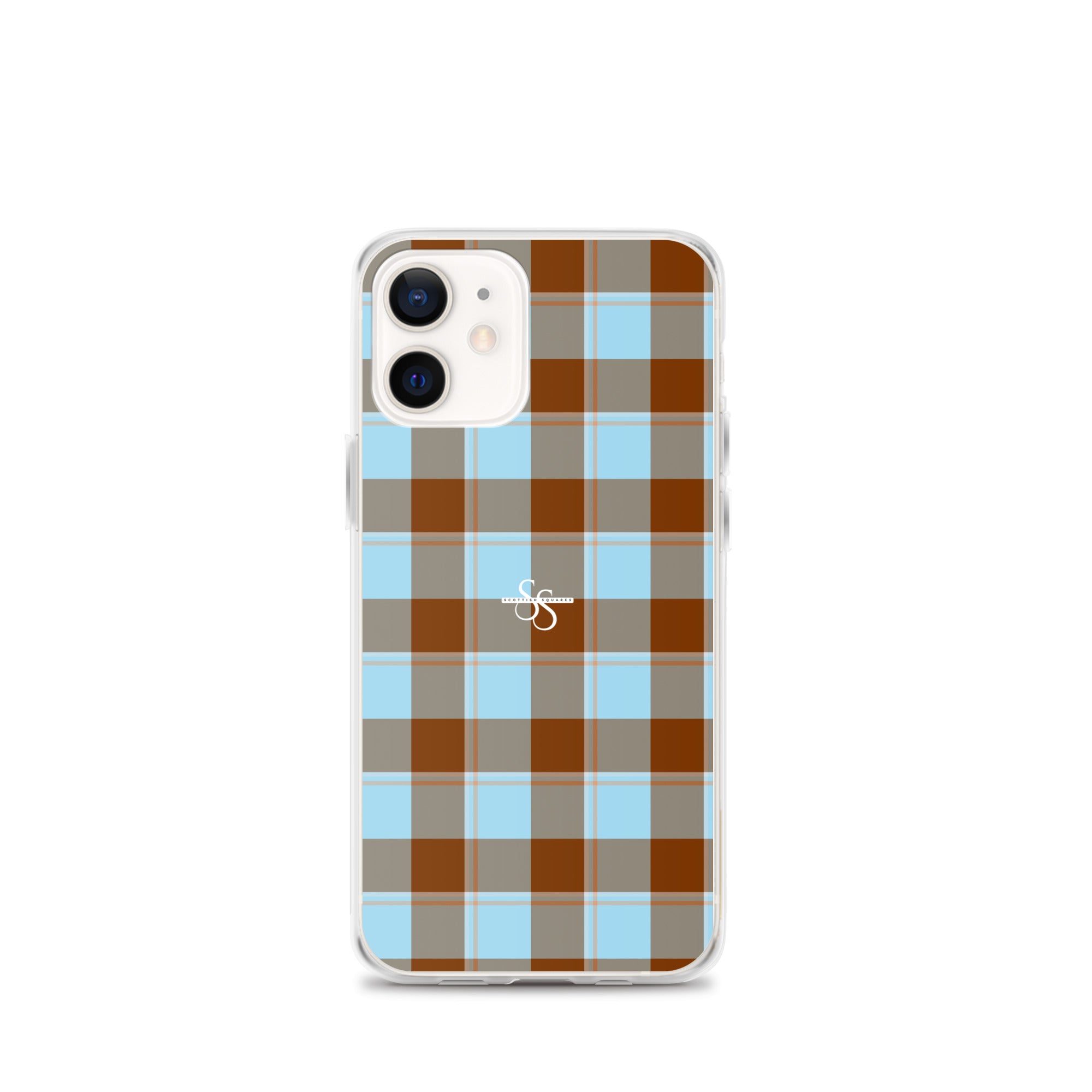 Clear Case for iPhone Blizzard Blue and Livid Brown Plaid iPhone 12 mini - Scottish Squares