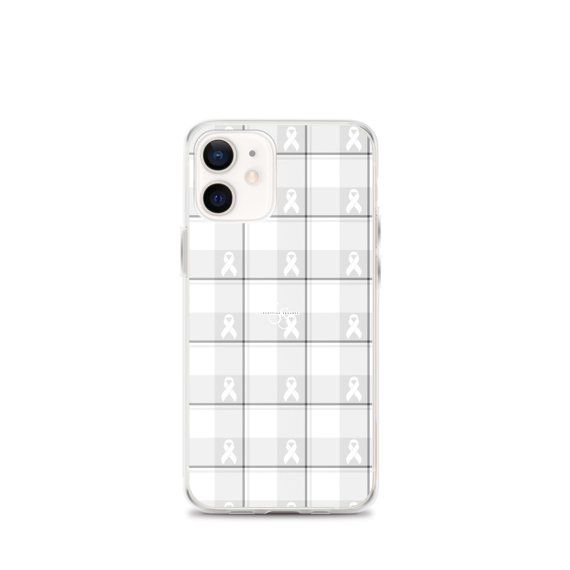 Clear Case for iPhone Lung Cancer Awareness Plaid, White Ribbon, Supportive Gift iPhone 12 mini - Scottish Squares