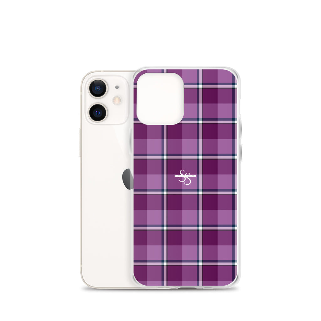 Clear Case for iPhone Purple and Trendy Pink Plaid - Scottish Squares