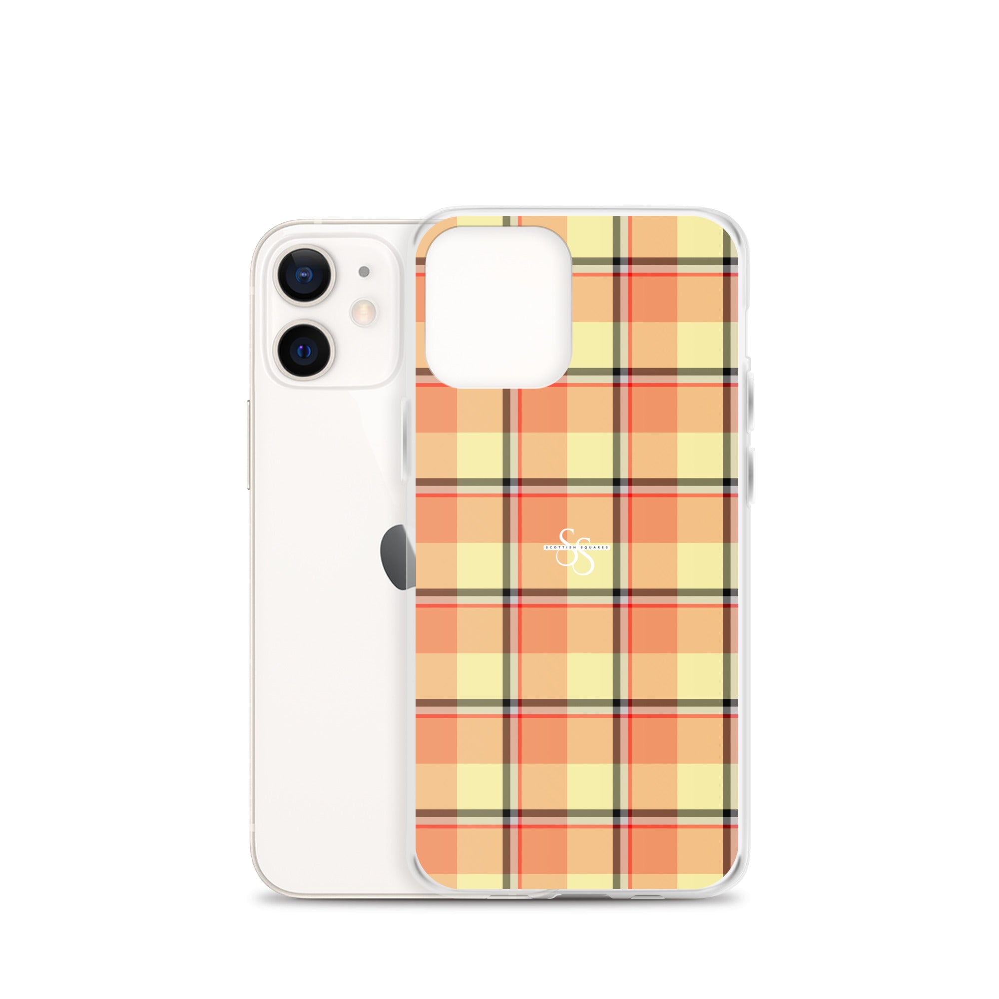 Clear Case for iPhone Claystone and Morning Mist Plaid - Scottish Squares