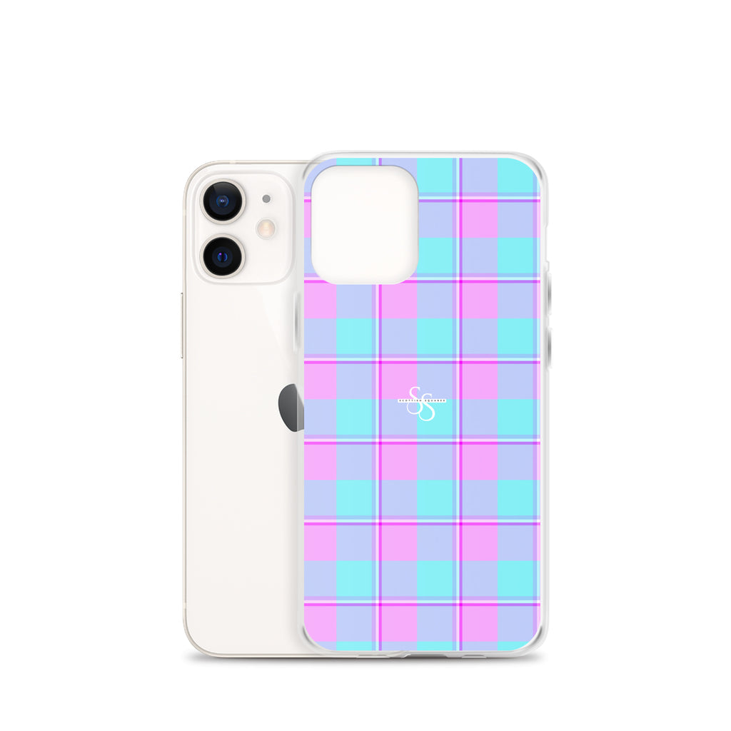Clear Case for iPhone Mauve and Coastal Mist Plaid - Scottish Squares
