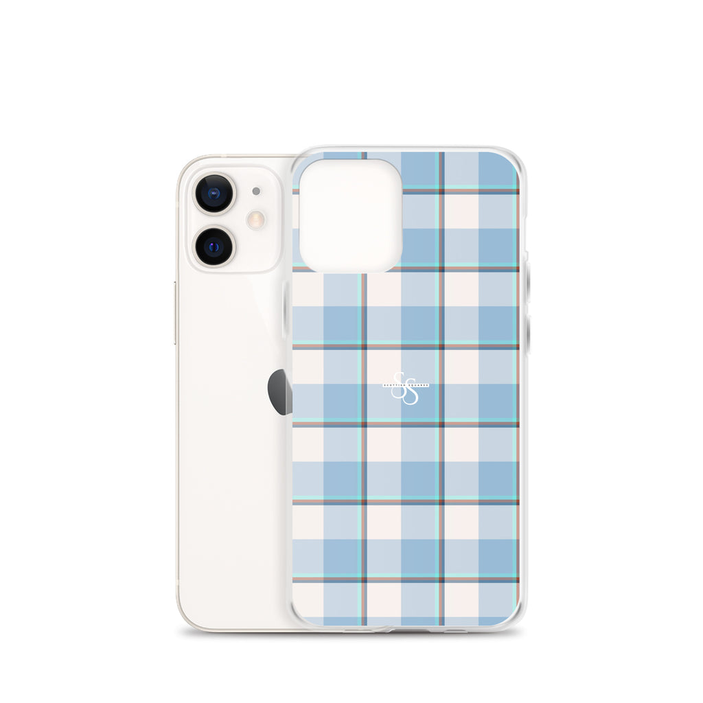 Clear Case for iPhone Pink Cloud and Blue Lagoon Plaid - Scottish Squares