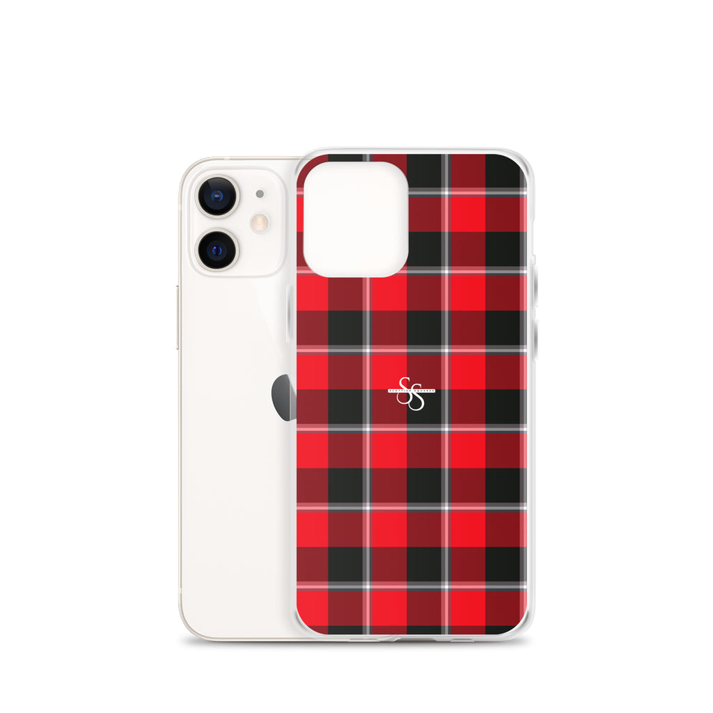 Clear Case for iPhone Red Ribbon and Heavy Metal Plaid - Scottish Squares