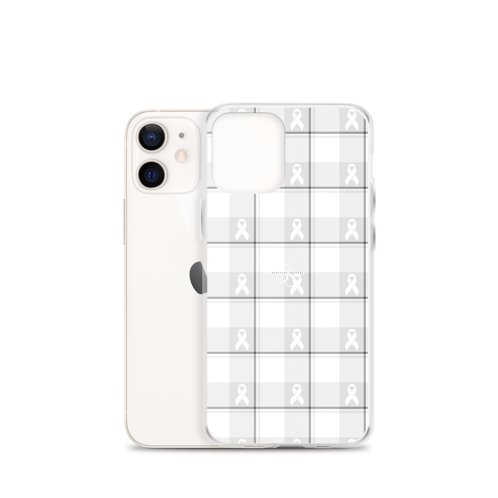 Clear Case for iPhone Lung Cancer Awareness Plaid, White Ribbon, Supportive Gift - Scottish Squares
