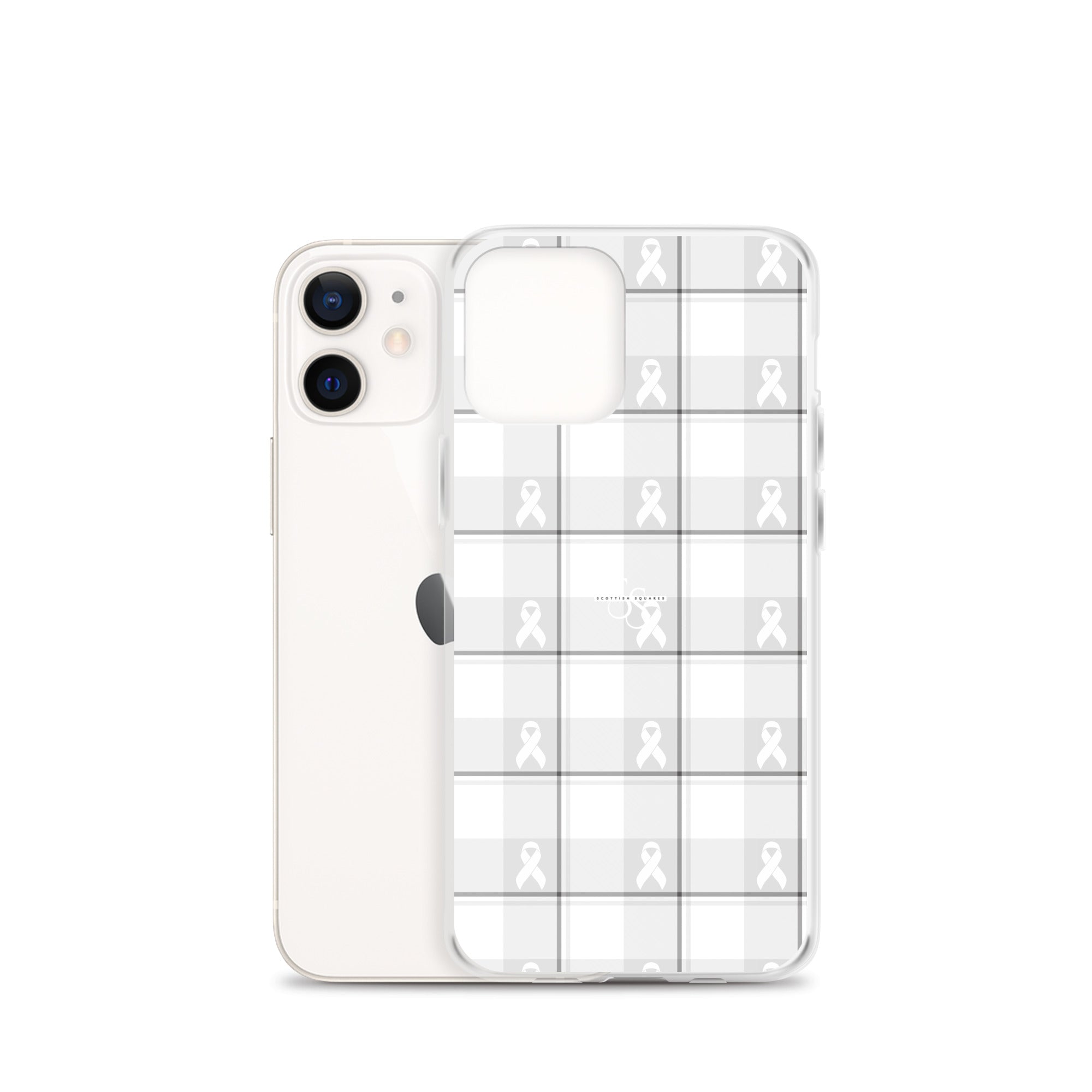 Clear Case for iPhone Lung Cancer Awareness Plaid, White Ribbon, Supportive Gift - Scottish Squares