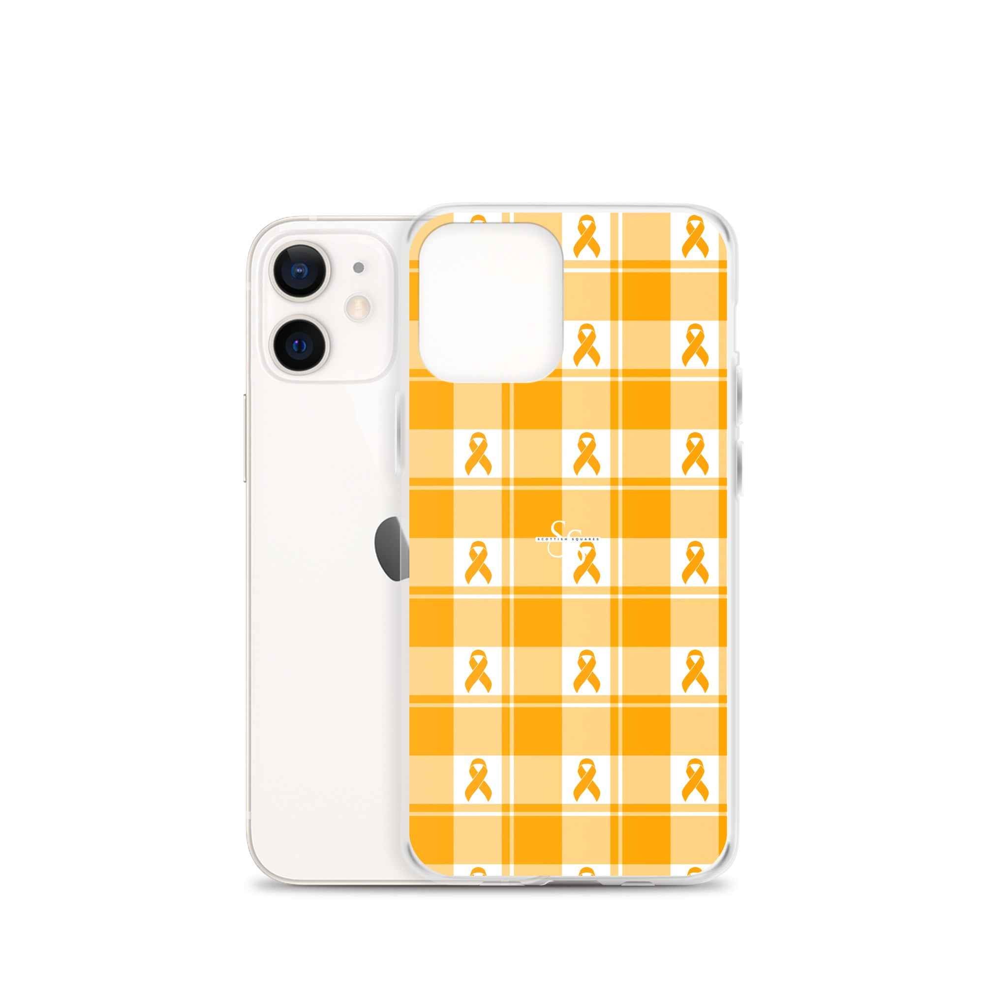 Clear Case for iPhone Kidney Cancer Awareness Plaid, Orange Ribbon, Supportive Gift - Scottish Squares