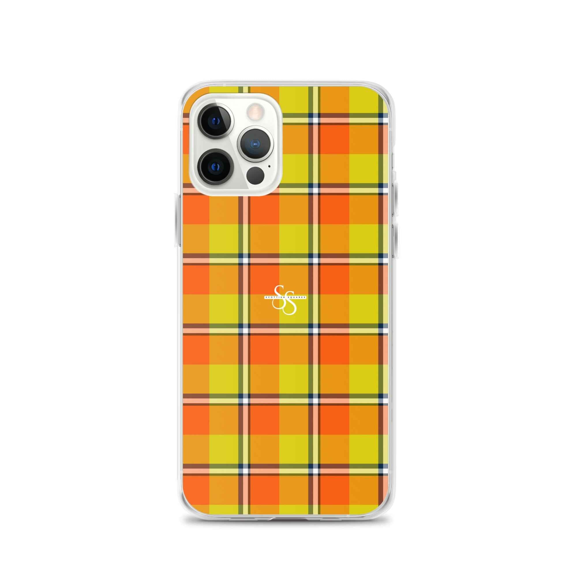Clear Case for iPhone Blaze Orange and Bird Flower Plaid iPhone 12 Pro - Scottish Squares