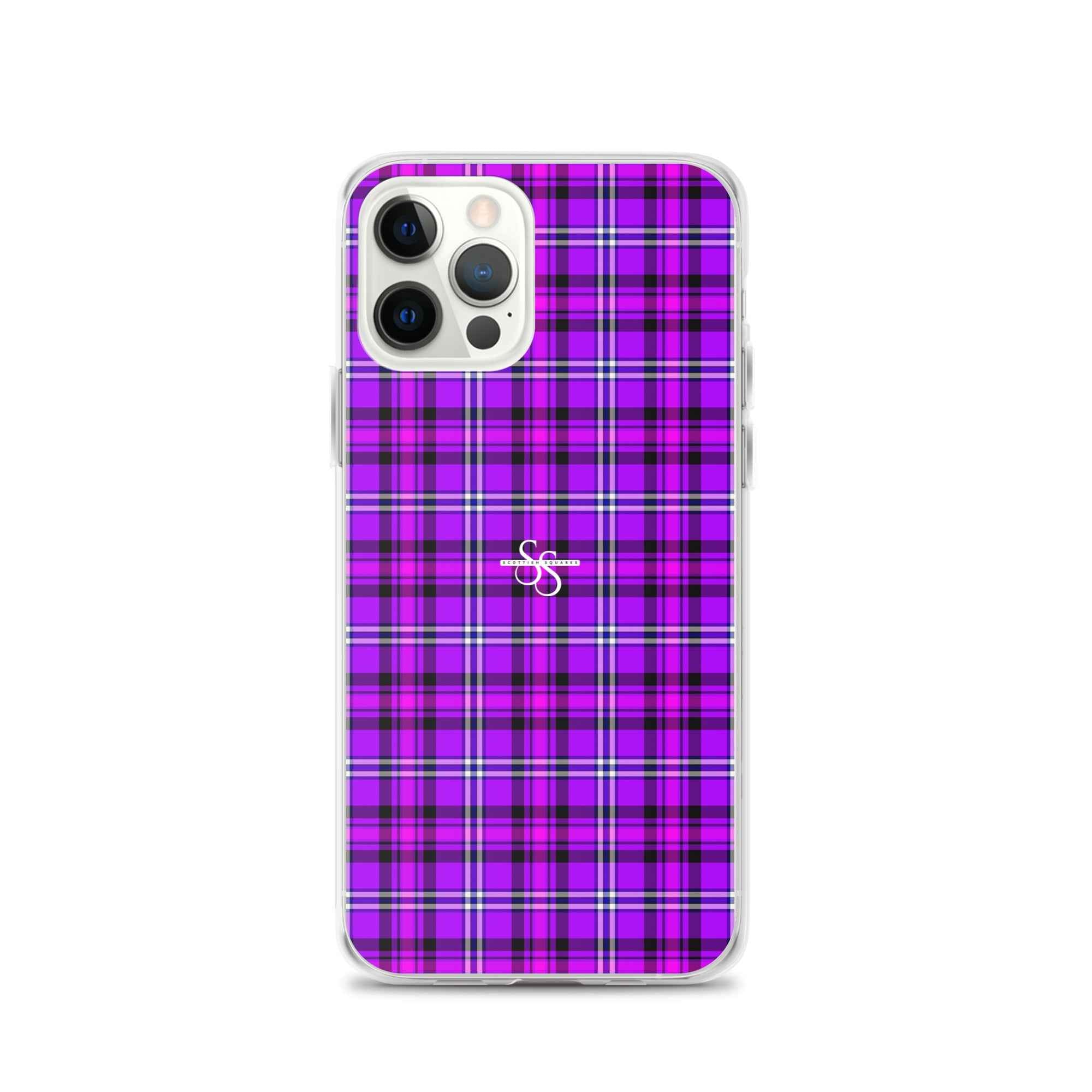 Clear Case for iPhone Electric Violet and Fuchsia Plaid iPhone 12 Pro - Scottish Squares