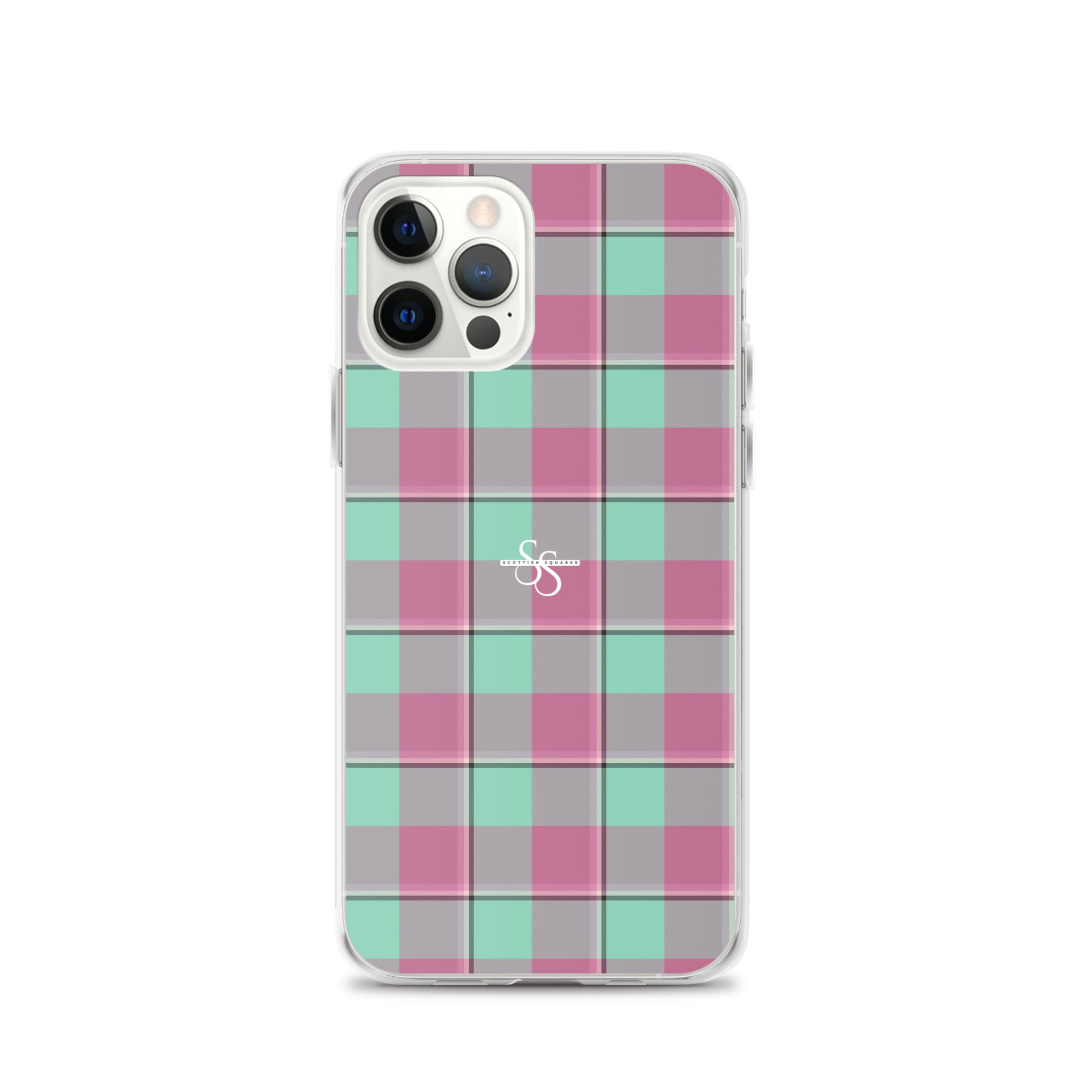 Clear Case for iPhone Vista Blue and Turkish Rose Plaid iPhone 12 Pro - Scottish Squares