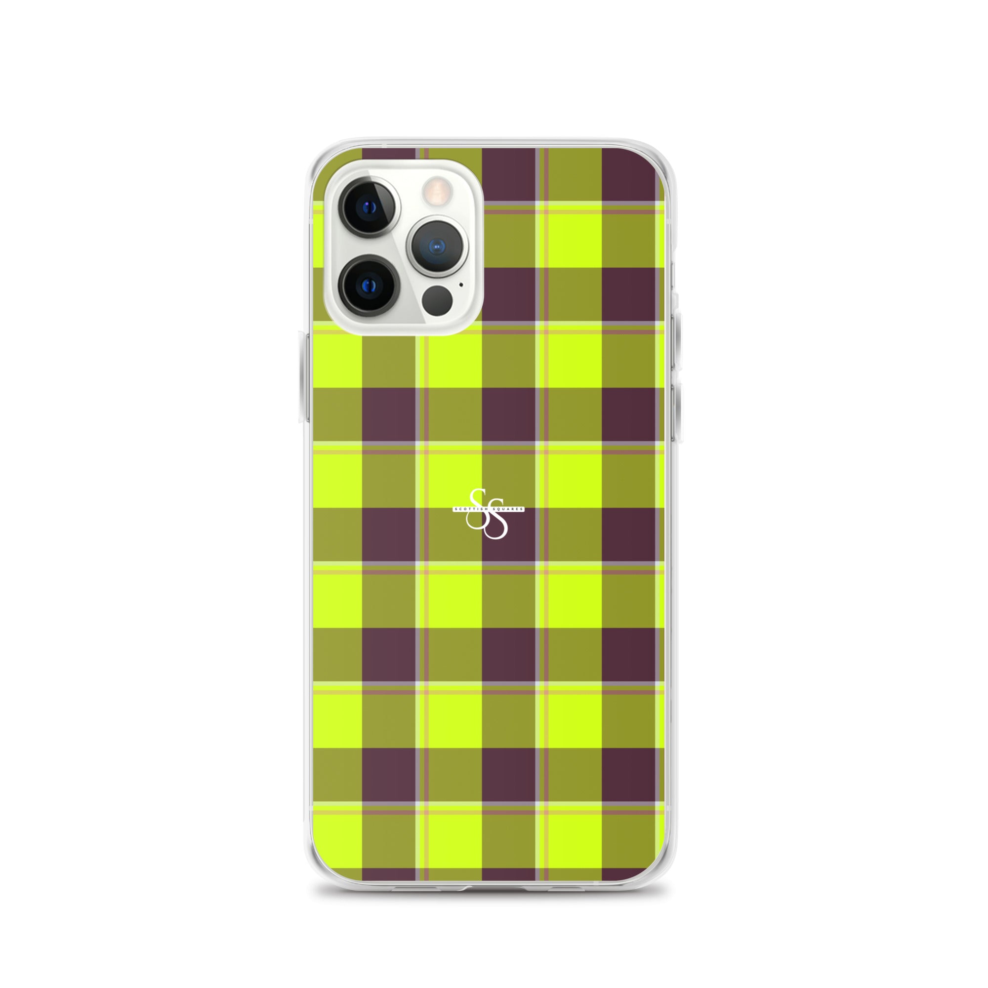 Clear Case for iPhone Electric Lime and Livid Brown Plaid iPhone 12 Pro - Scottish Squares