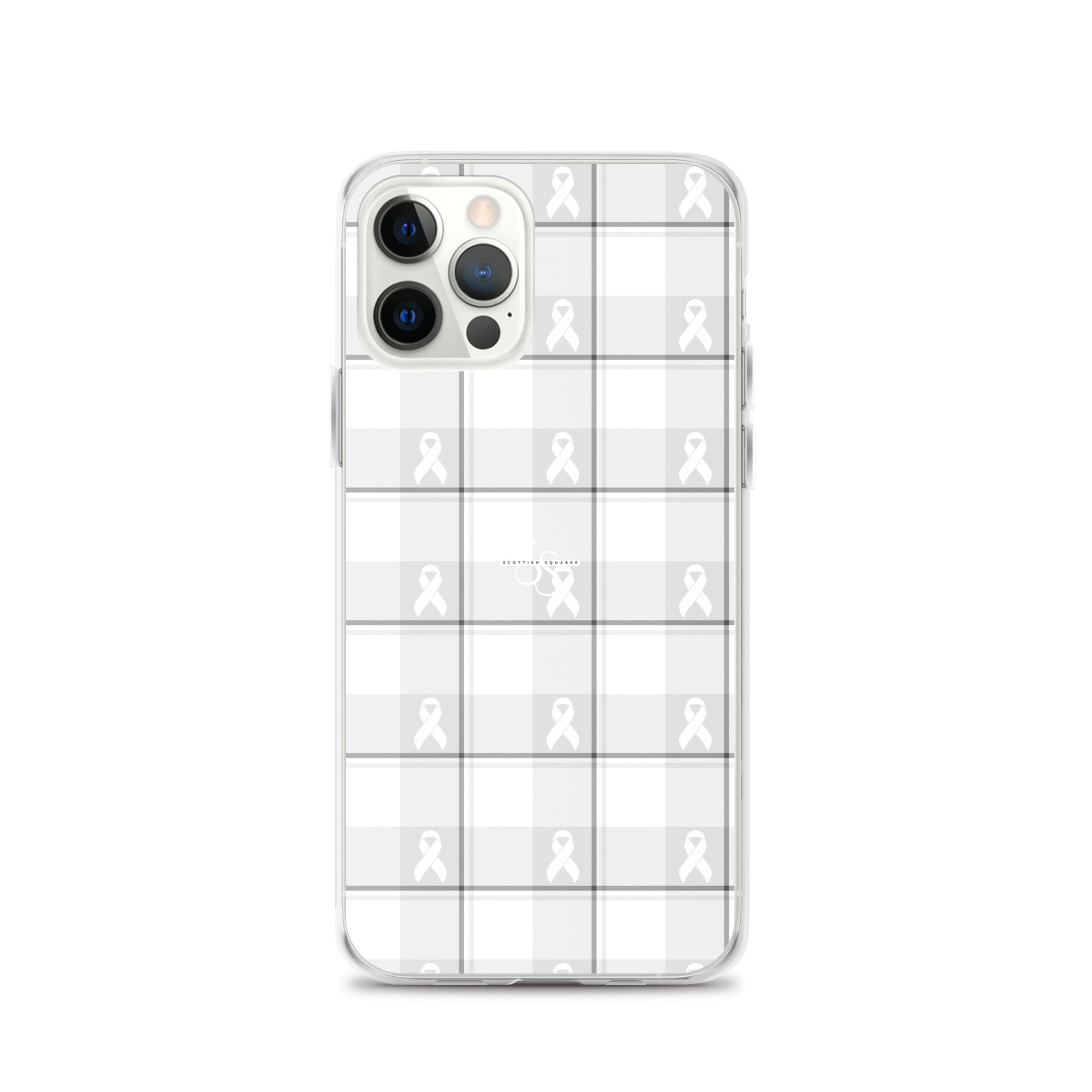 Clear Case for iPhone Lung Cancer Awareness Plaid, White Ribbon, Supportive Gift iPhone 12 Pro - Scottish Squares