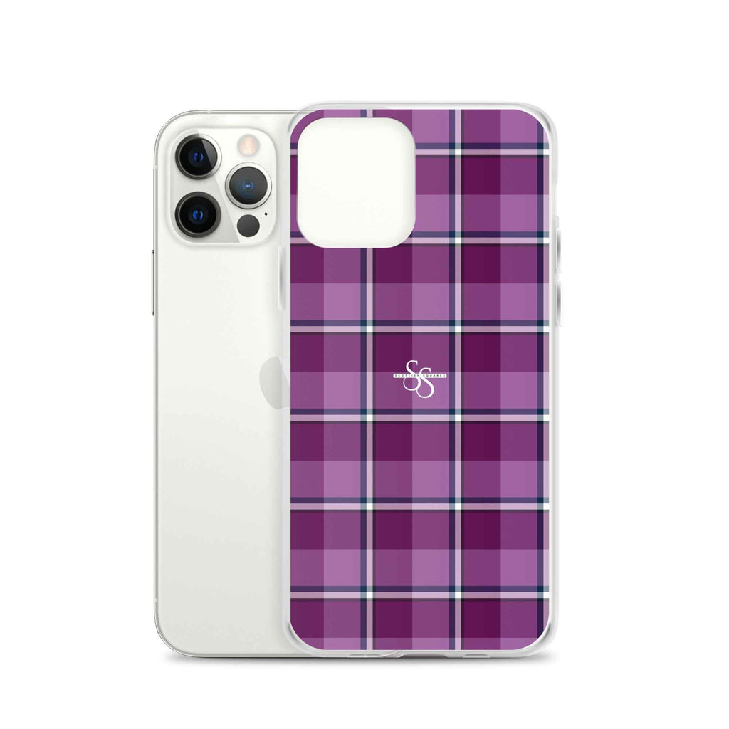 Clear Case for iPhone Purple and Trendy Pink Plaid - Scottish Squares
