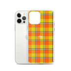 Clear Case for iPhone Blaze Orange and Bird Flower Plaid - Scottish Squares