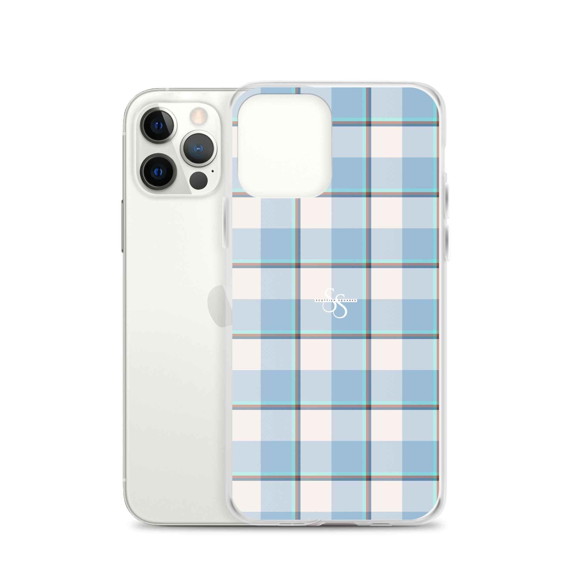 Clear Case for iPhone Pink Cloud and Blue Lagoon Plaid - Scottish Squares