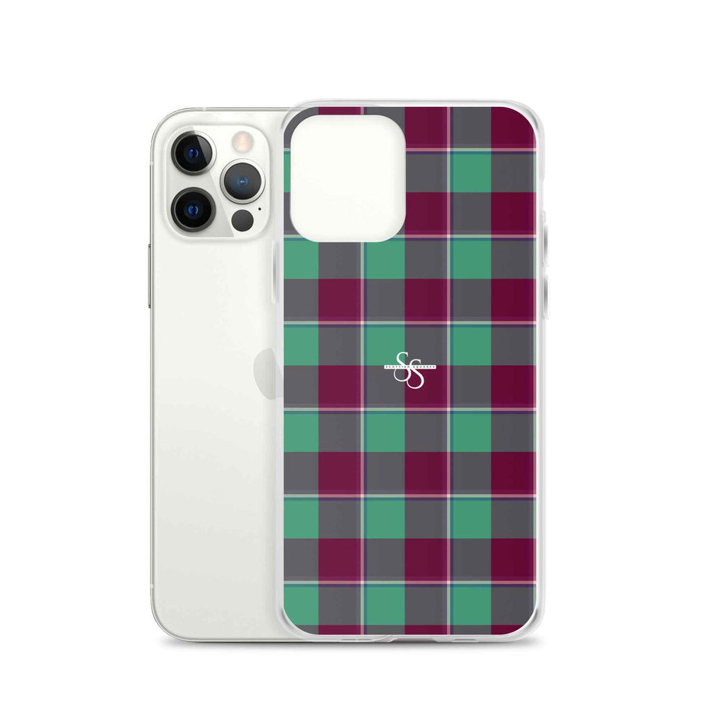 Clear Case for iPhone Ocean Green and Mulberry Wood Plaid - Scottish Squares
