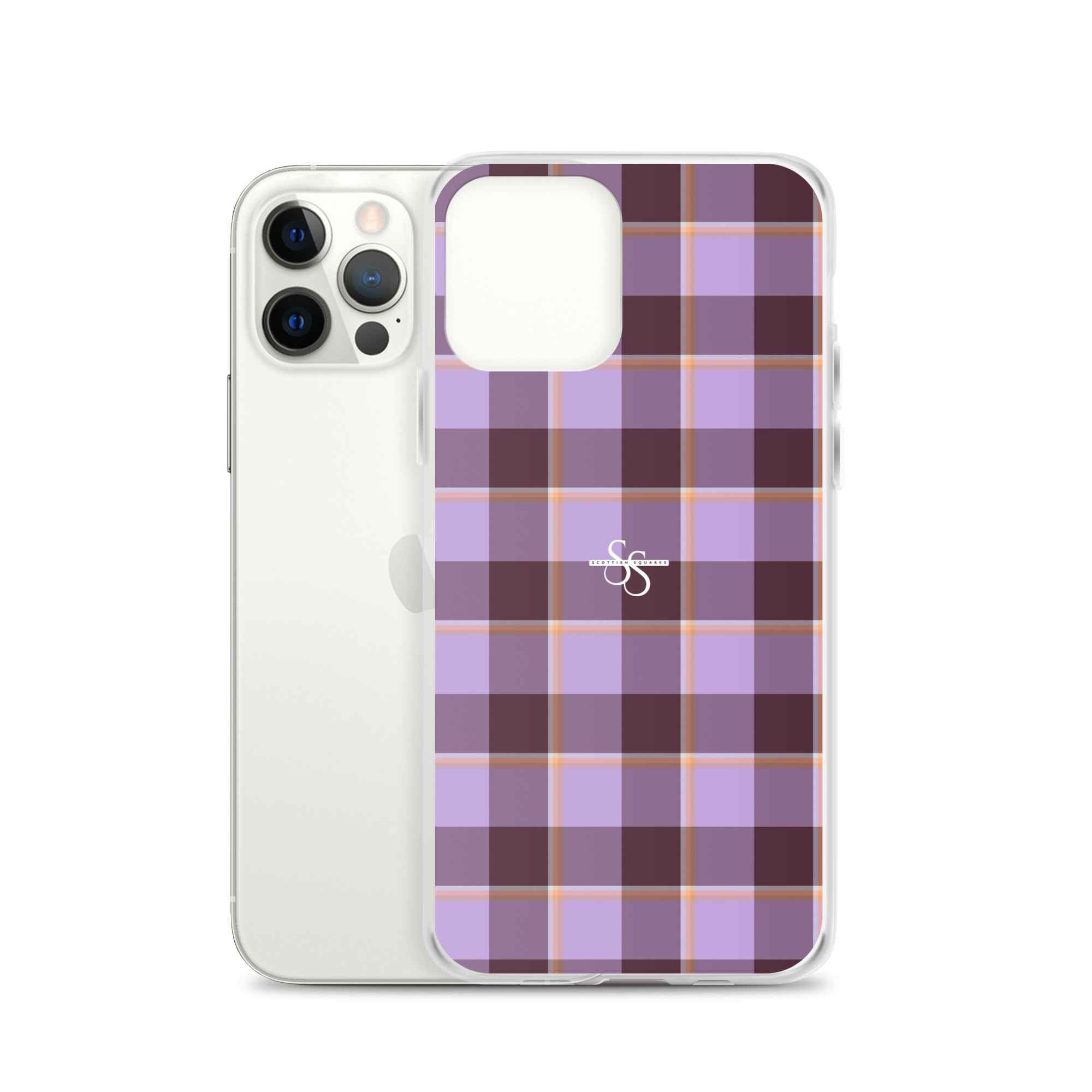 Clear Case for iPhone Light Wisteria and Livid Brown Plaid - Scottish Squares