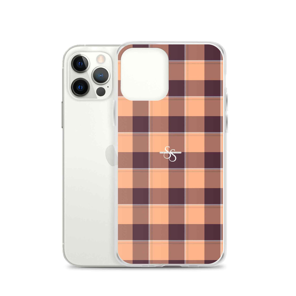 Clear Case for iPhone Hit Pink and Livid Brown Plaid - Scottish Squares