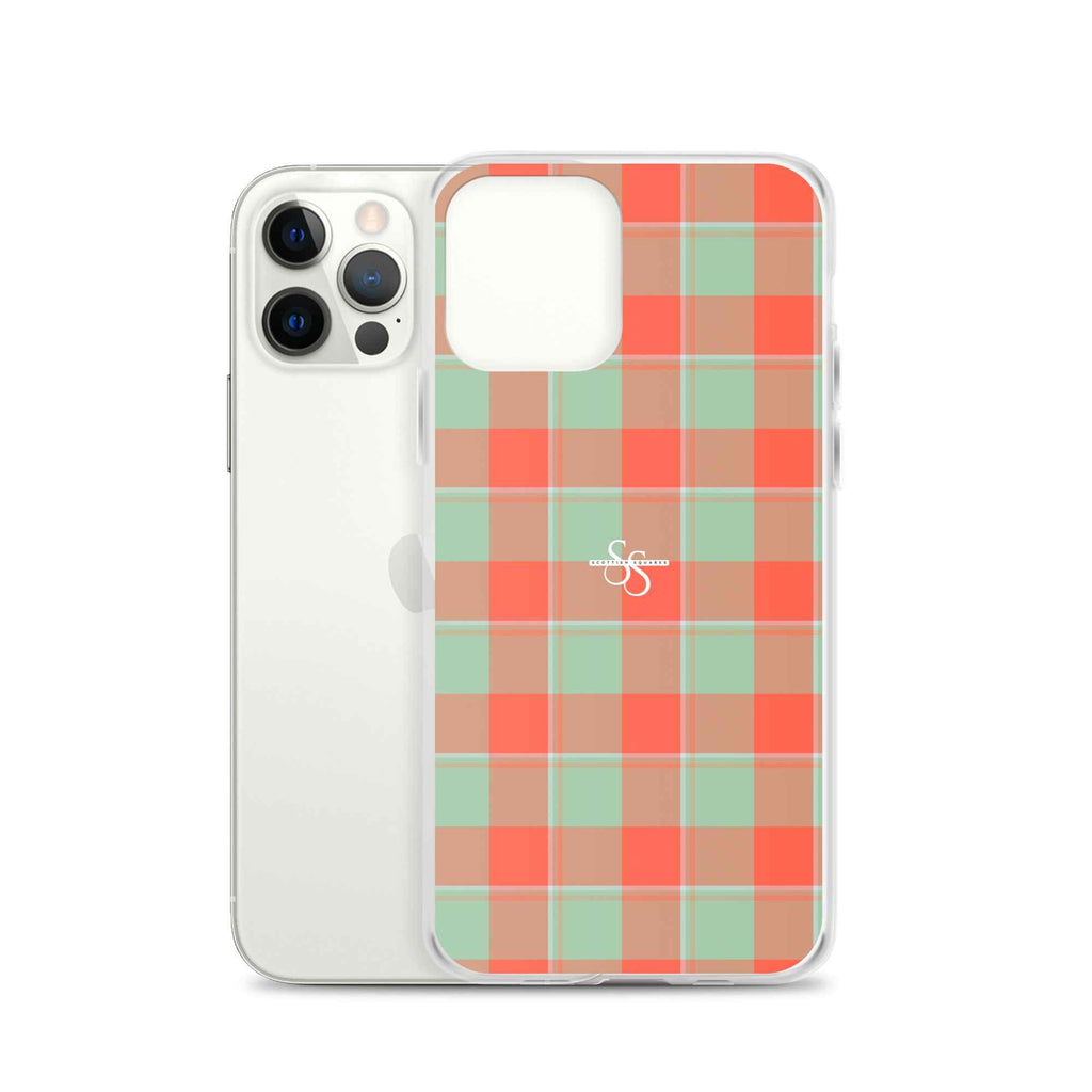Clear Case for iPhone Spring Rain and Persimmon Plaid - Scottish Squares