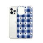 Clear Case for iPhone Colorectal Cancer Awareness Plaid, Dark Blue Ribbon, Supportive Gift - Scottish Squares