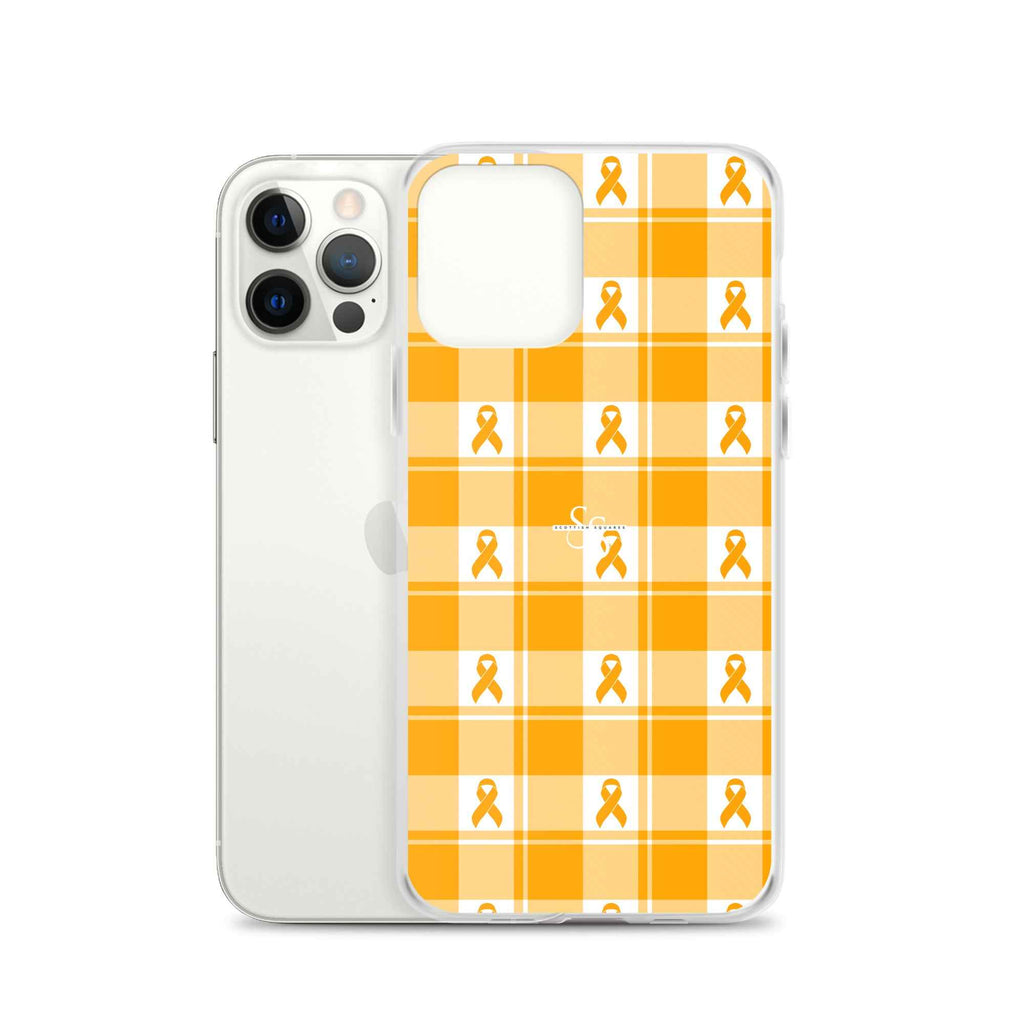 Clear Case for iPhone Kidney Cancer Awareness Plaid, Orange Ribbon, Supportive Gift - Scottish Squares