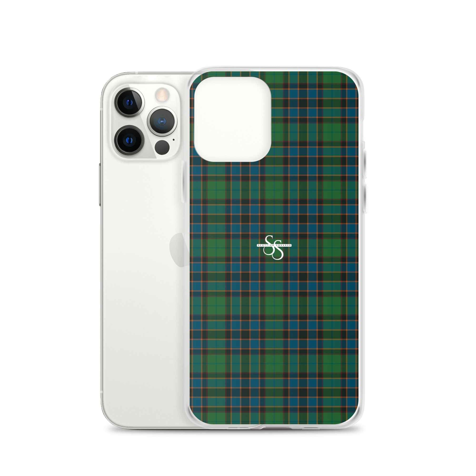 Clear Case for iPhone Green Blue Orange Plaid Tartan