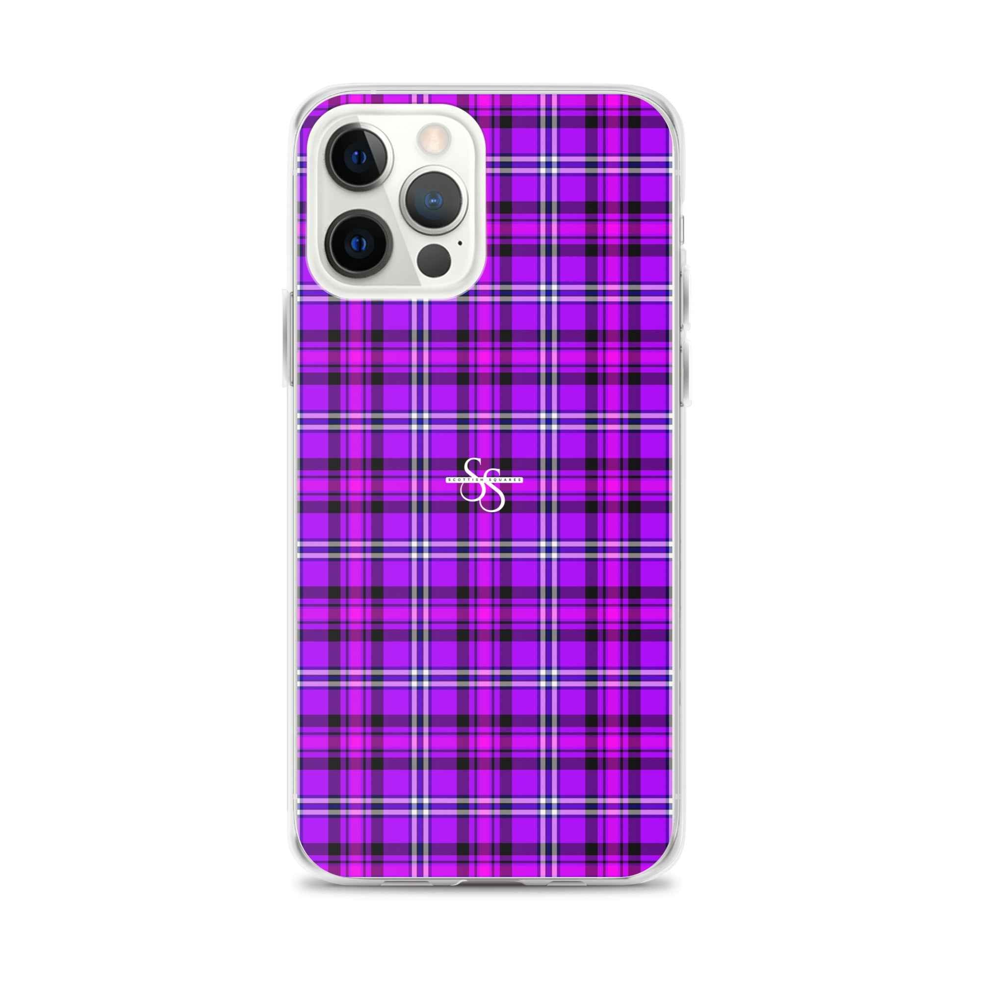 Clear Case for iPhone Electric Violet and Fuchsia Plaid iPhone 12 Pro Max - Scottish Squares