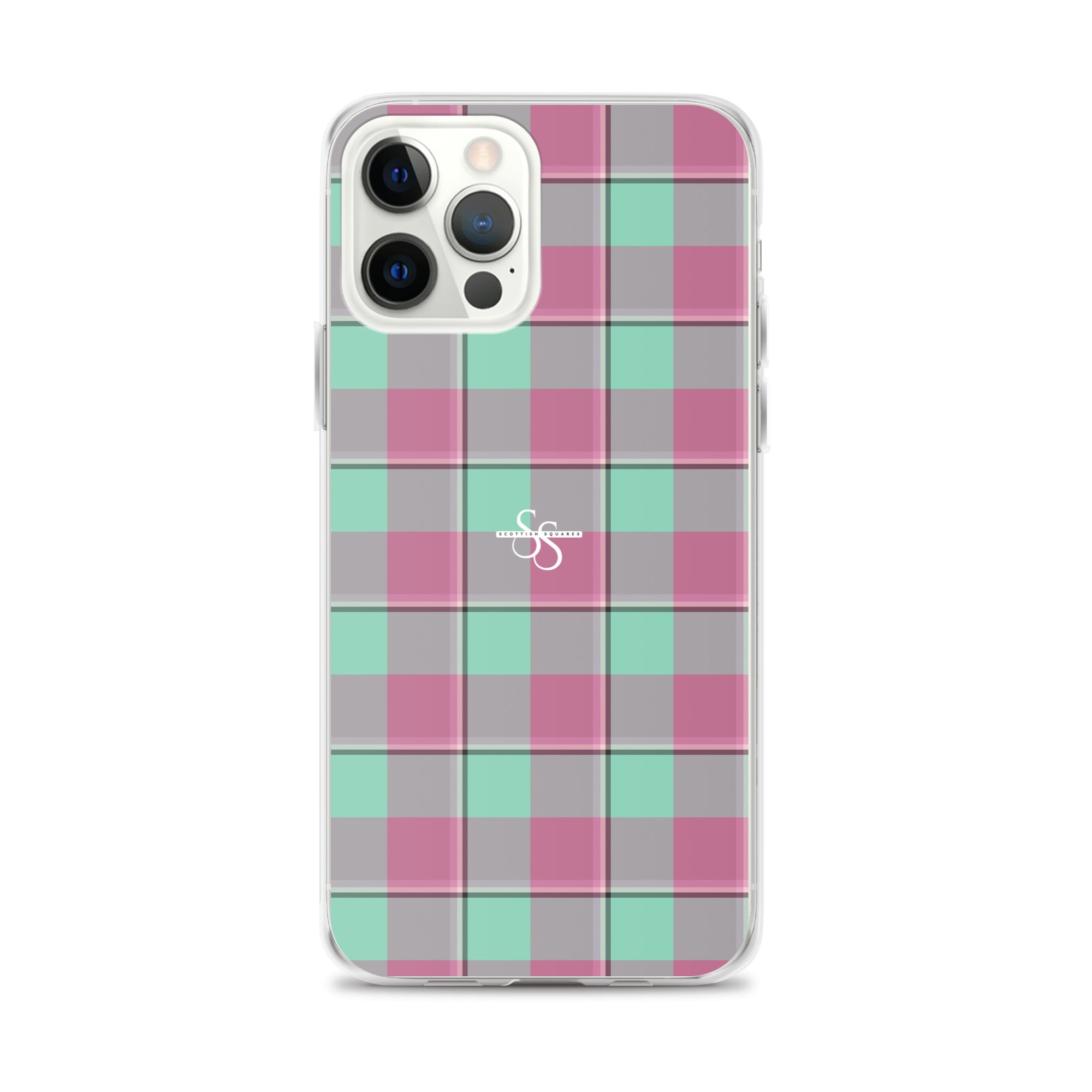 Clear Case for iPhone Vista Blue and Turkish Rose Plaid iPhone 12 Pro Max - Scottish Squares
