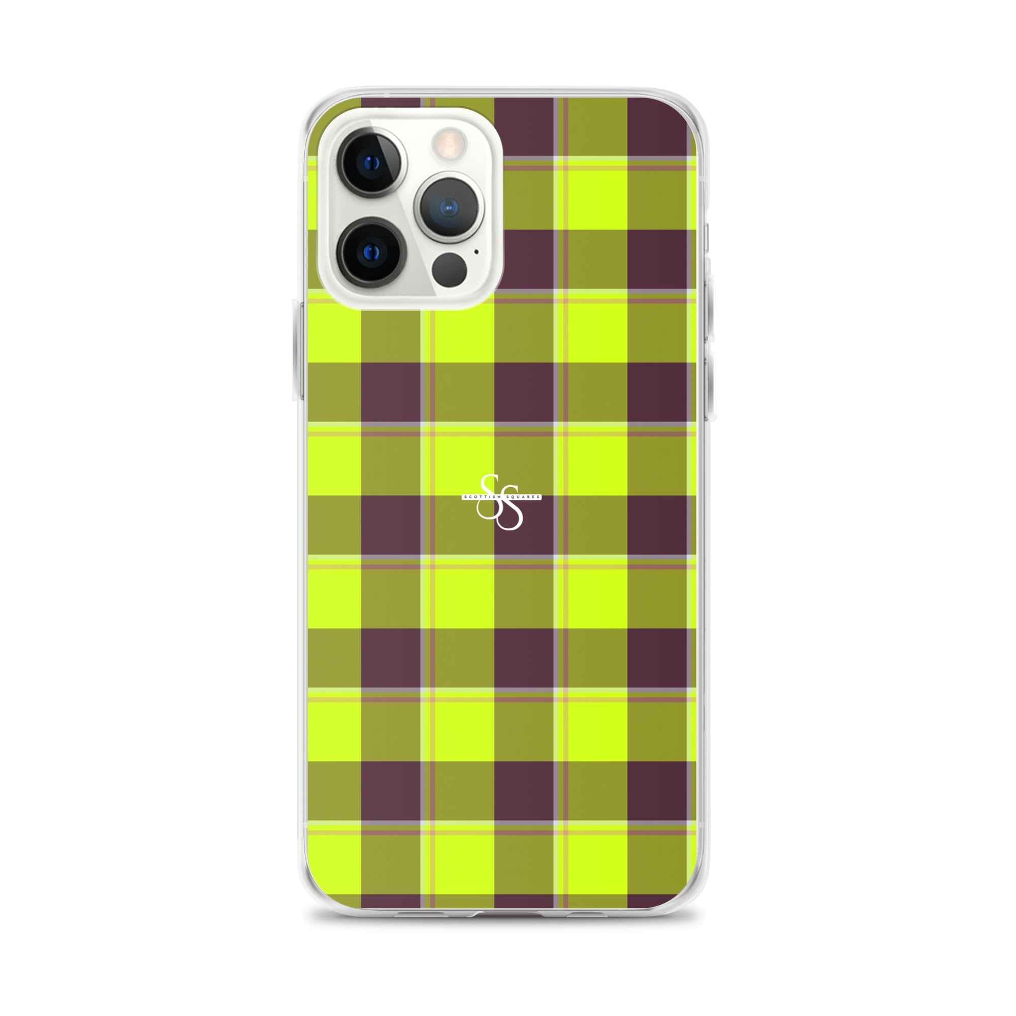 Clear Case for iPhone Electric Lime and Livid Brown Plaid iPhone 12 Pro Max - Scottish Squares