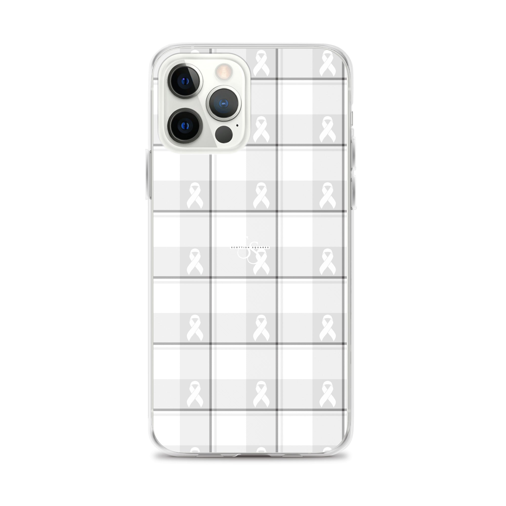 Clear Case for iPhone Lung Cancer Awareness Plaid, White Ribbon, Supportive Gift iPhone 12 Pro Max - Scottish Squares