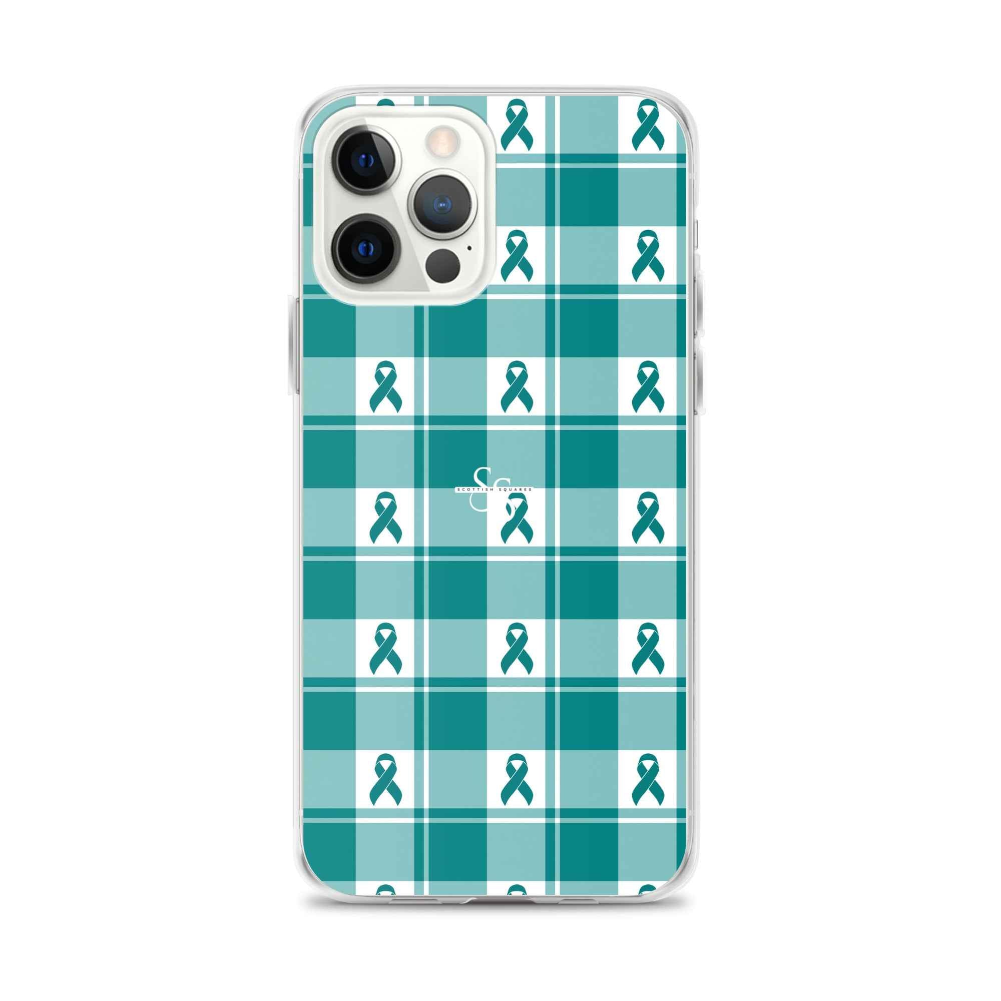 Clear Case for iPhone Cervical Cancer Awareness Plaid, Teal Ribbon, Supportive Gift iPhone 12 Pro Max - Scottish Squares