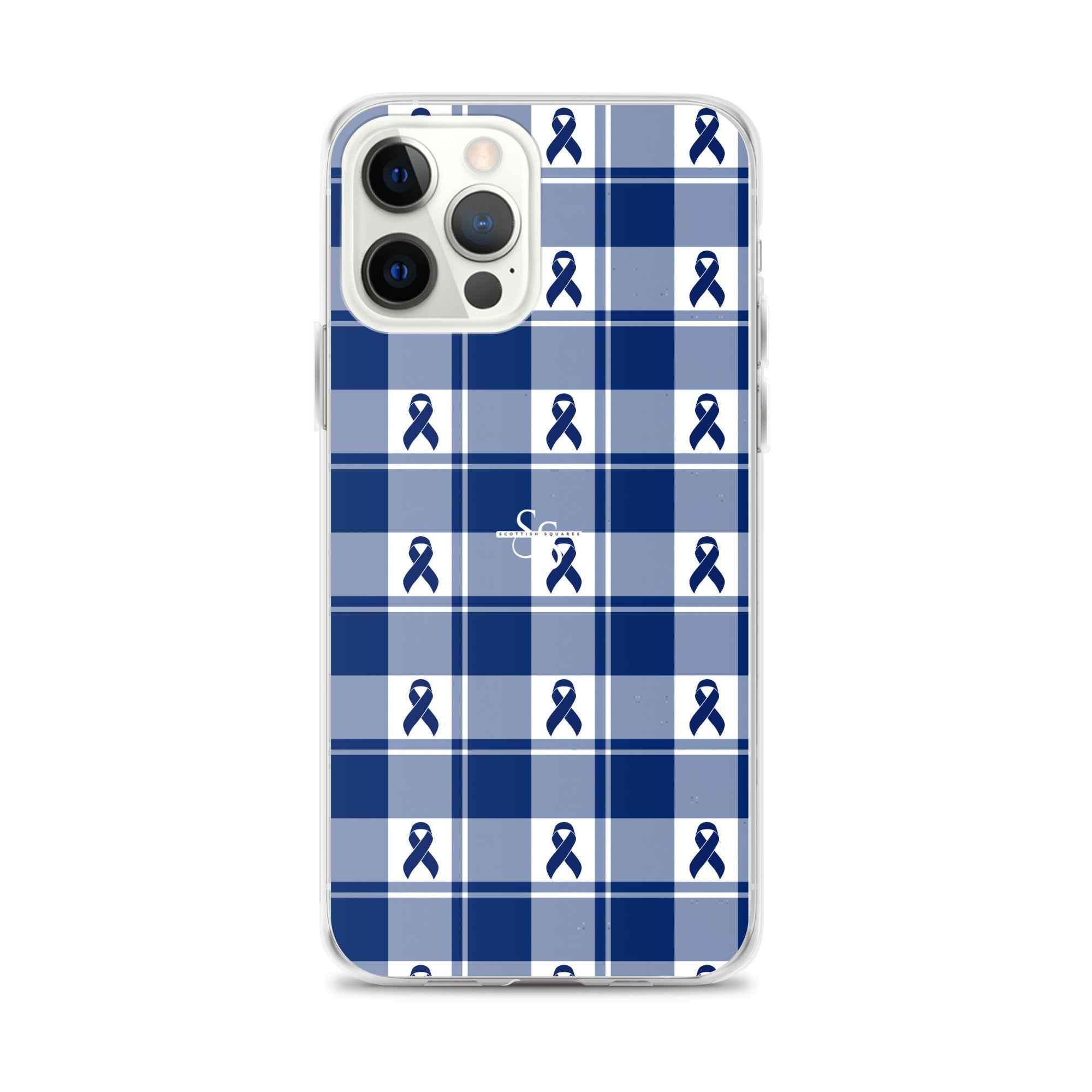 Clear Case for iPhone Colorectal Cancer Awareness Plaid, Dark Blue Ribbon, Supportive Gift iPhone 12 Pro Max - Scottish Squares