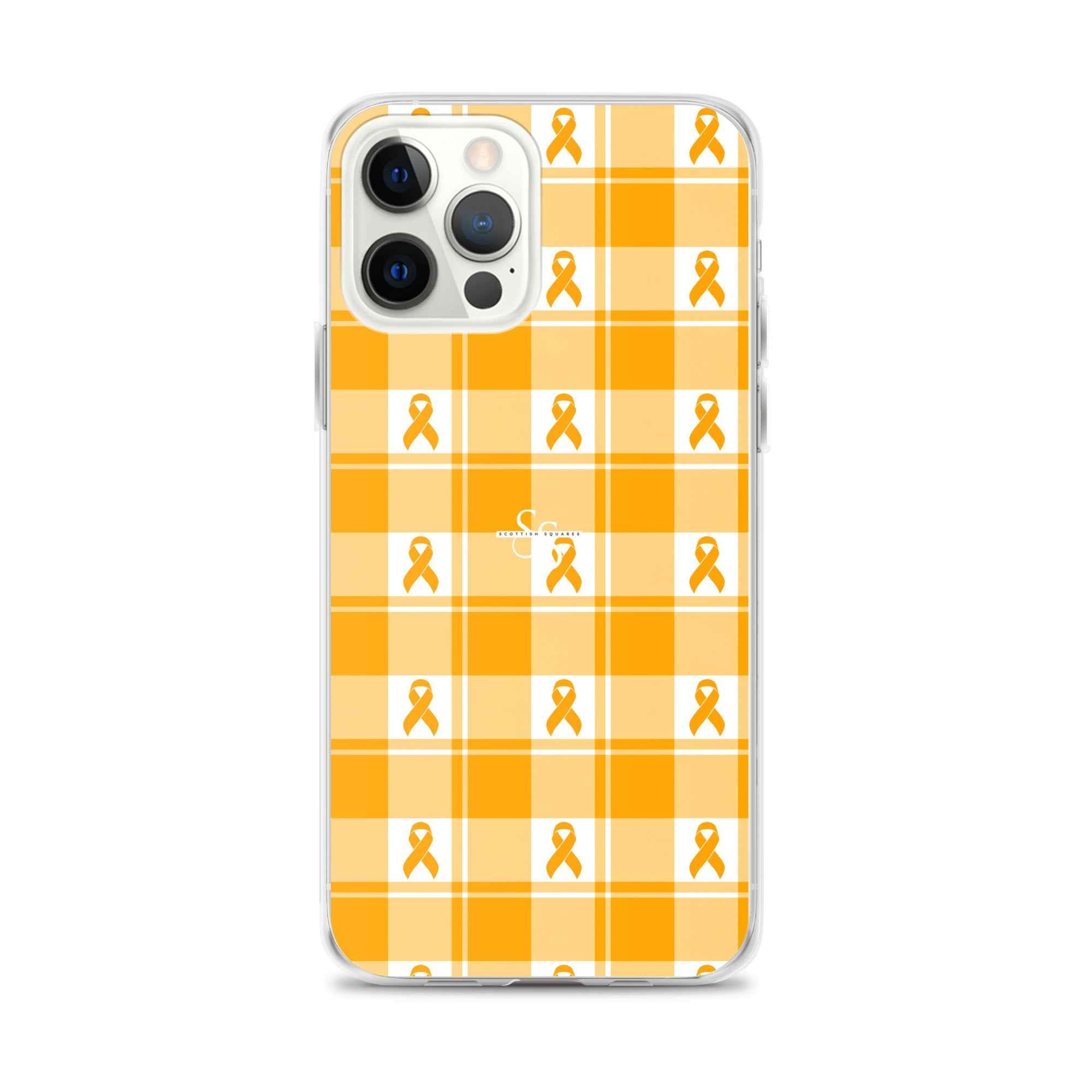 Clear Case for iPhone Kidney Cancer Awareness Plaid, Orange Ribbon, Supportive Gift iPhone 12 Pro Max - Scottish Squares