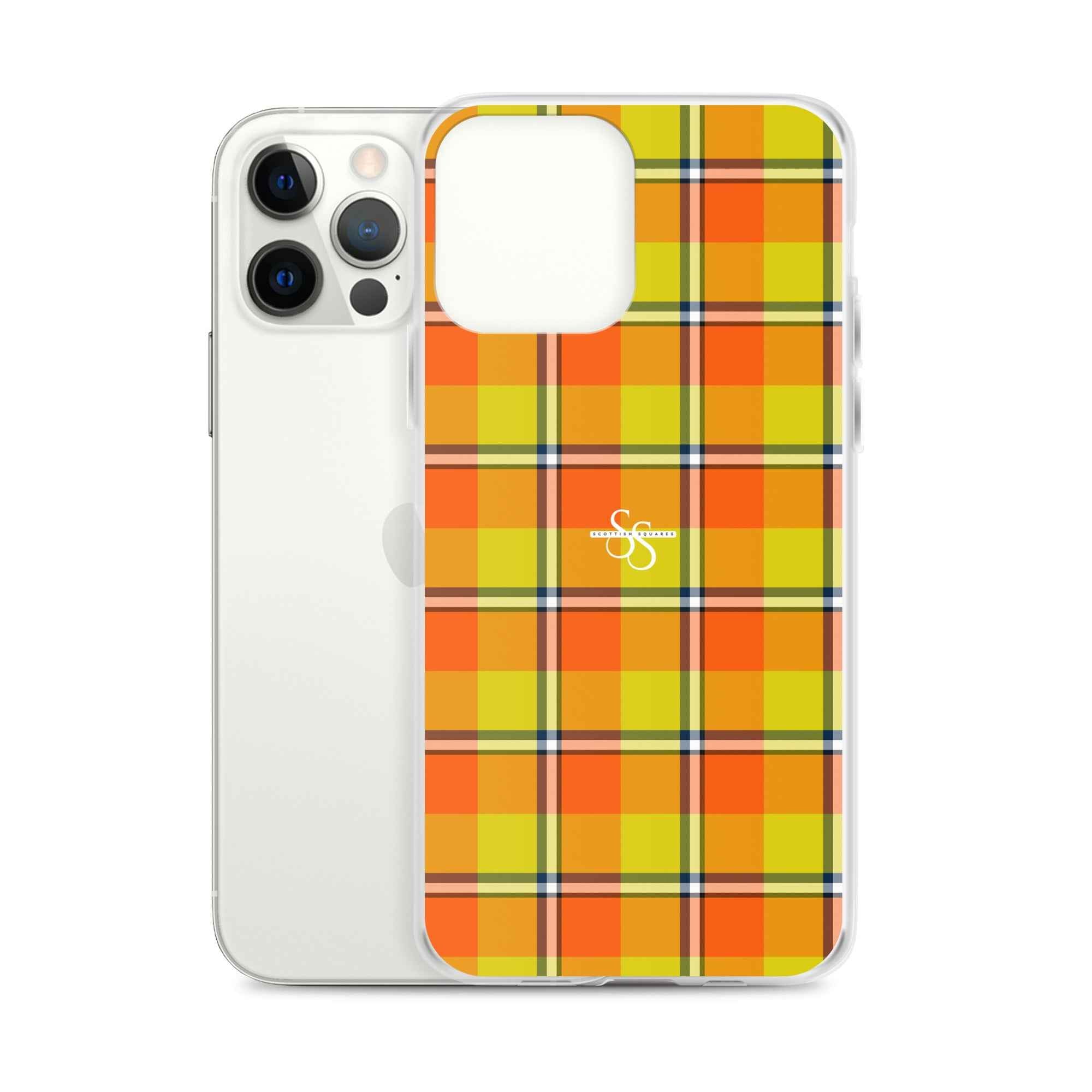 Clear Case for iPhone Blaze Orange and Bird Flower Plaid - Scottish Squares