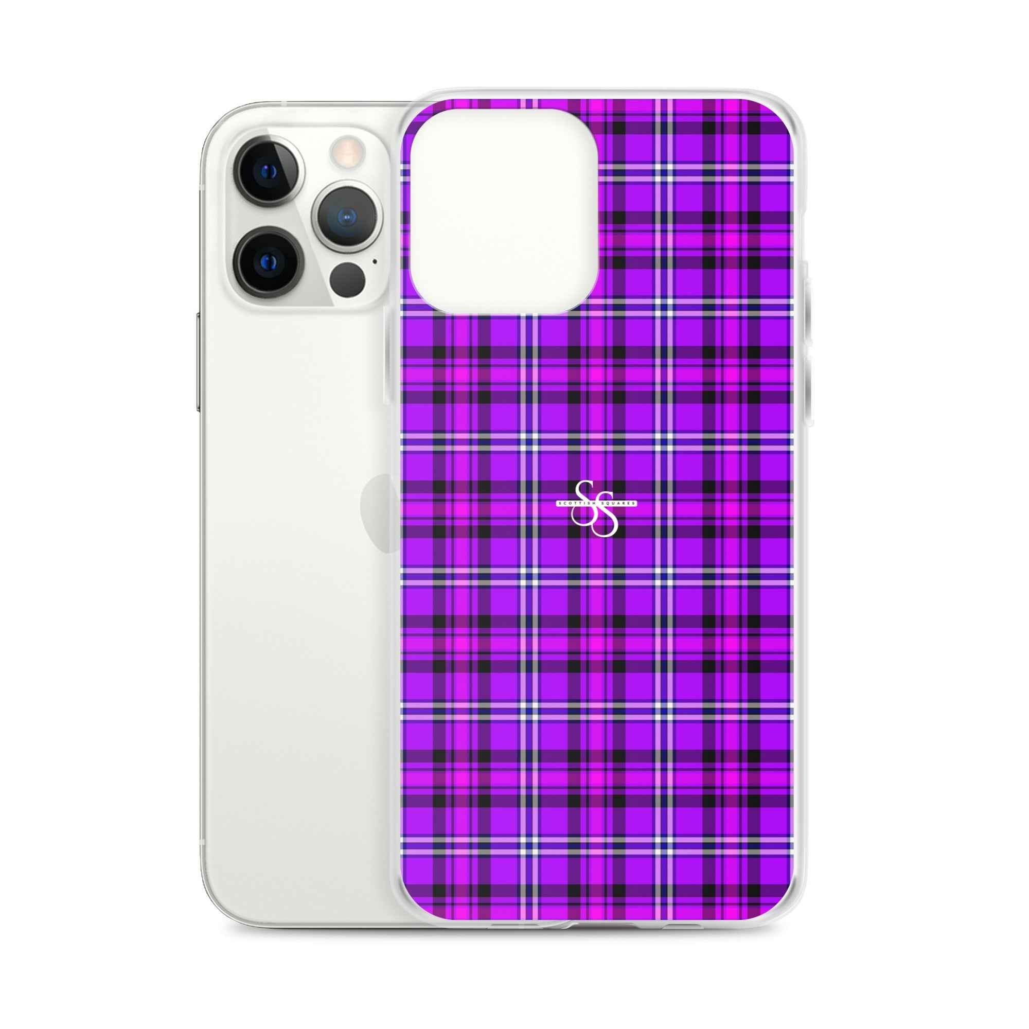 Clear Case for iPhone Electric Violet and Fuchsia Plaid - Scottish Squares
