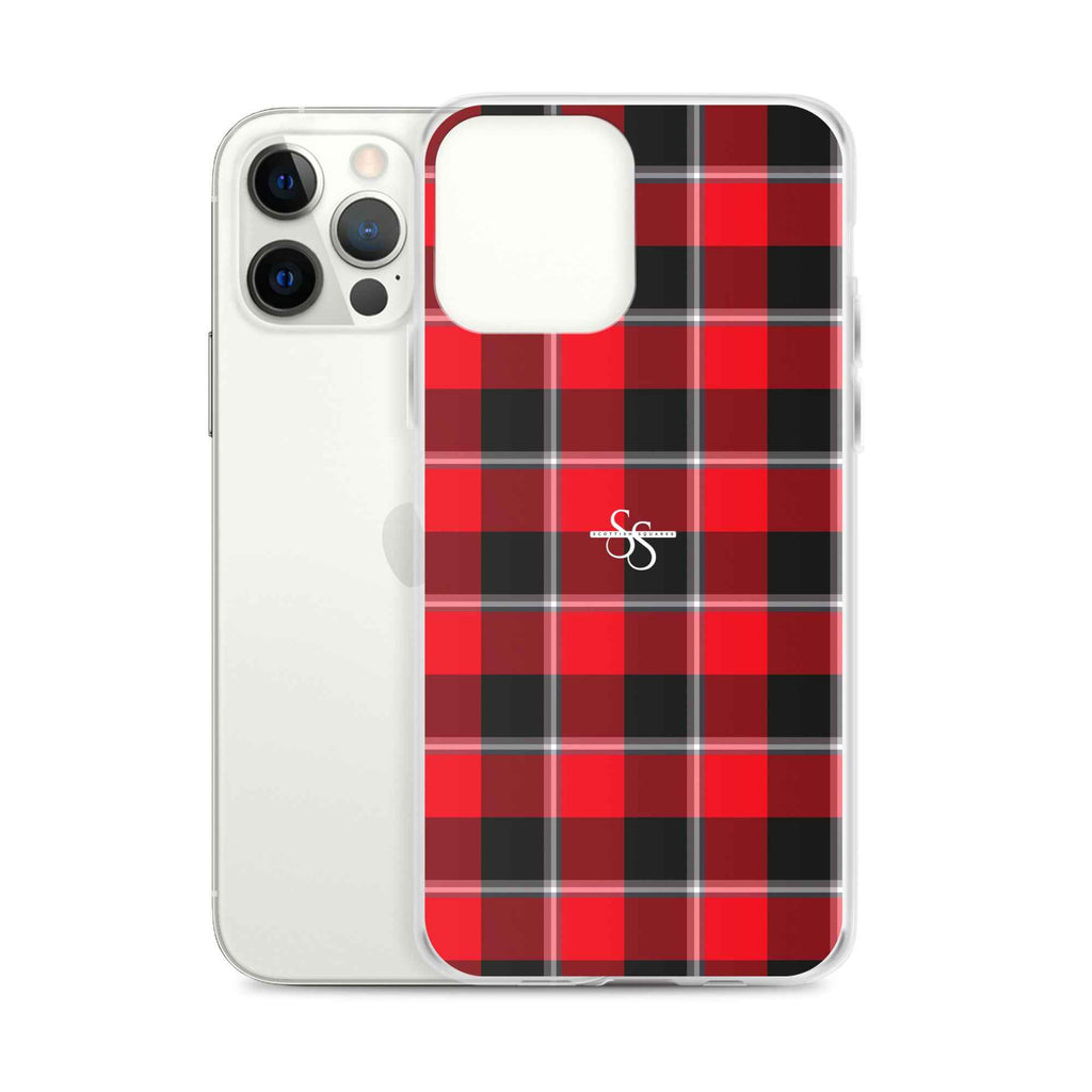 Clear Case for iPhone Red Ribbon and Heavy Metal Plaid - Scottish Squares