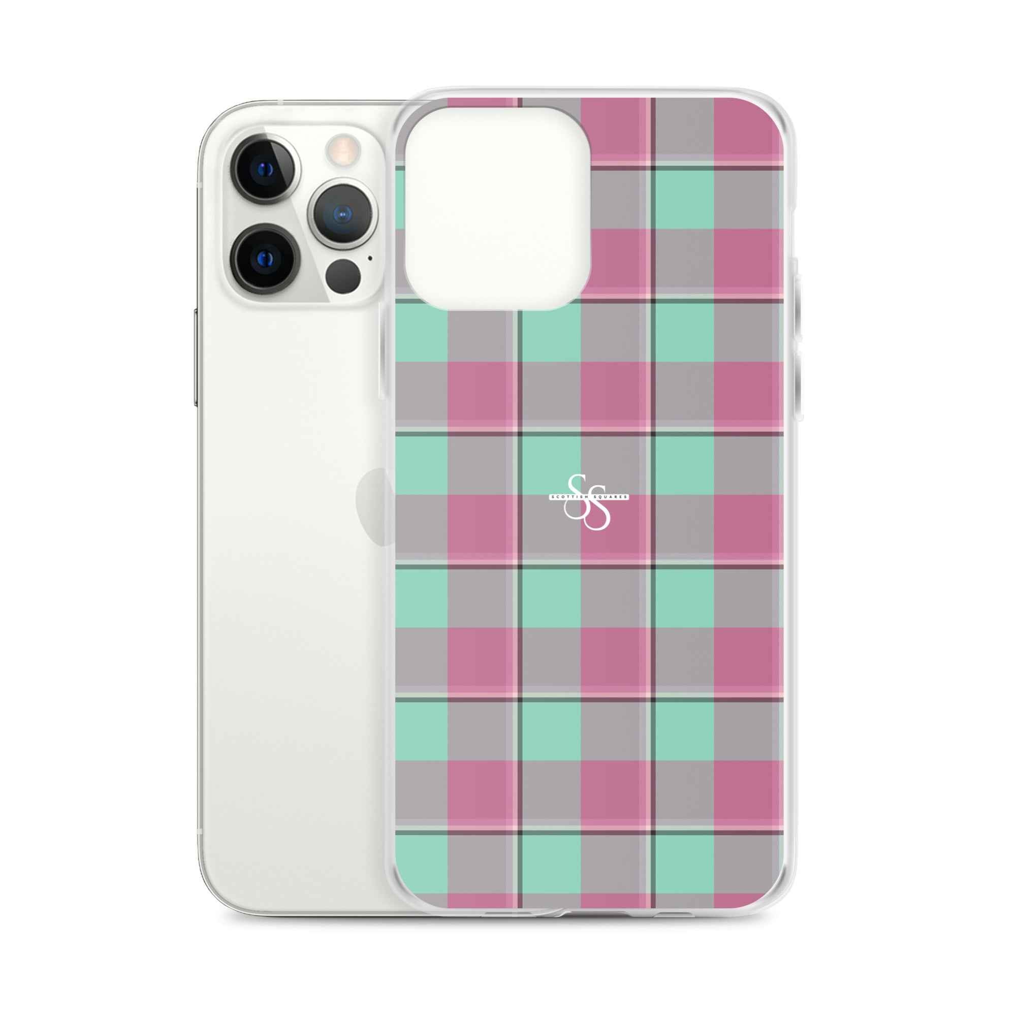 Clear Case for iPhone Vista Blue and Turkish Rose Plaid - Scottish Squares