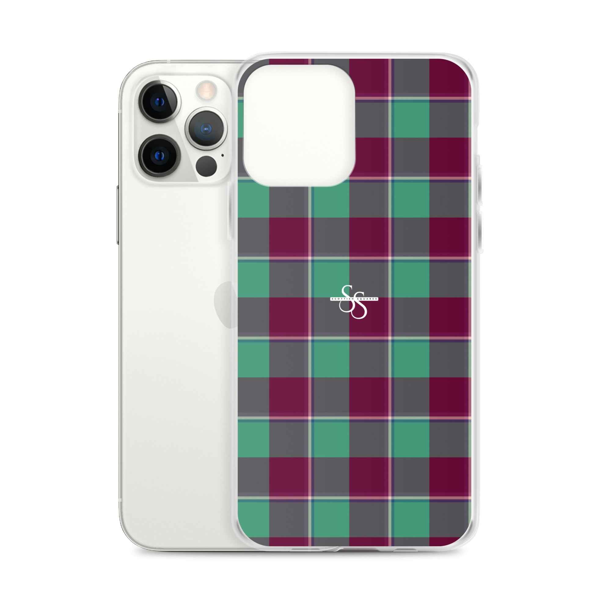 Clear Case for iPhone Ocean Green and Mulberry Wood Plaid - Scottish Squares