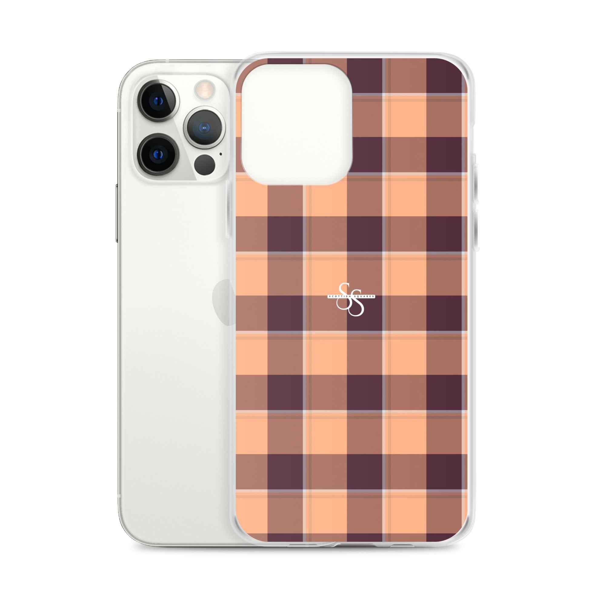 Clear Case for iPhone Hit Pink and Livid Brown Plaid - Scottish Squares