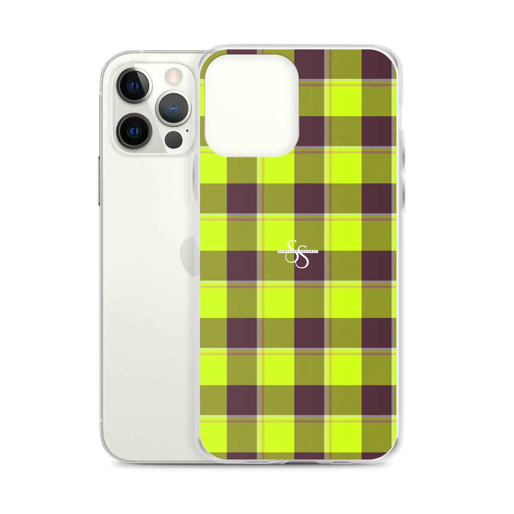 Clear Case for iPhone Electric Lime and Livid Brown Plaid - Scottish Squares