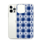 Clear Case for iPhone Colorectal Cancer Awareness Plaid, Dark Blue Ribbon, Supportive Gift - Scottish Squares