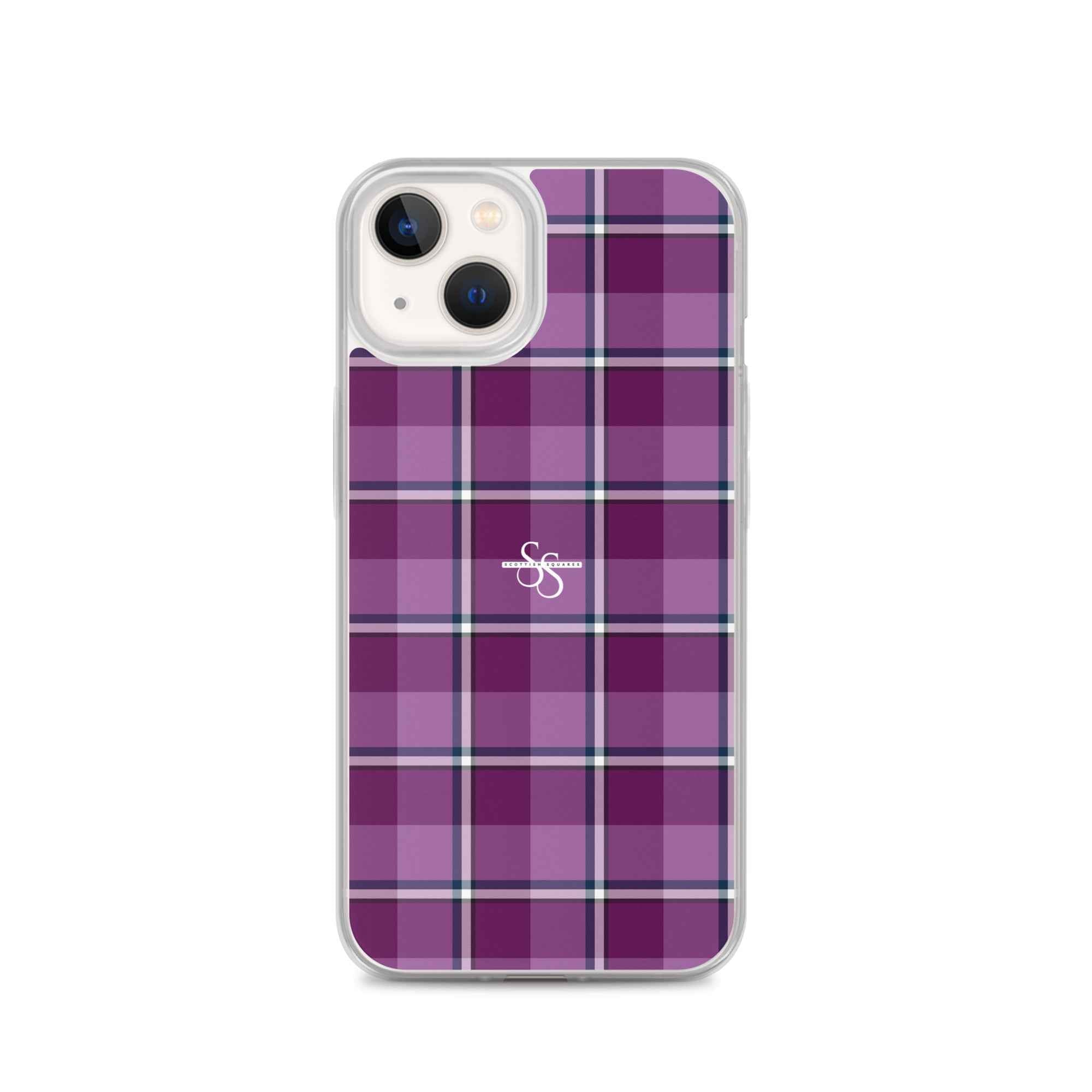 Clear Case for iPhone Purple and Trendy Pink Plaid iPhone 13 - Scottish Squares