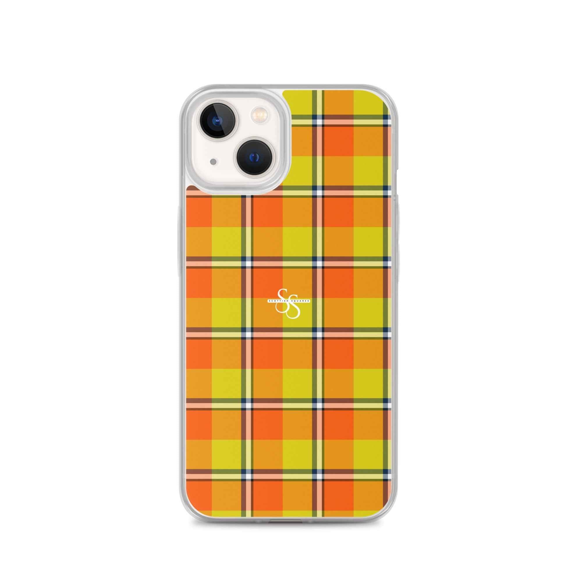 Clear Case for iPhone Blaze Orange and Bird Flower Plaid iPhone 13 - Scottish Squares
