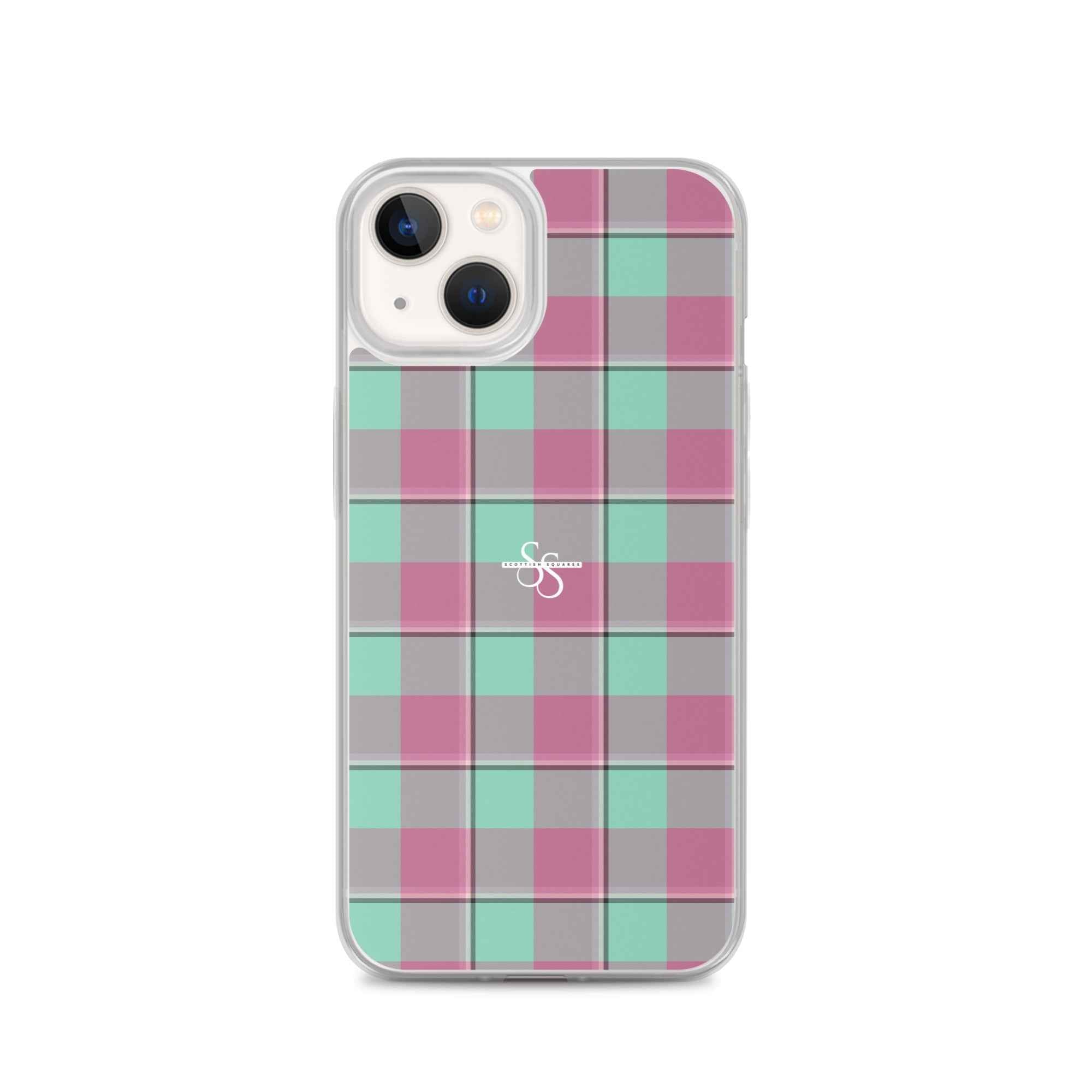Clear Case for iPhone Vista Blue and Turkish Rose Plaid iPhone 13 - Scottish Squares